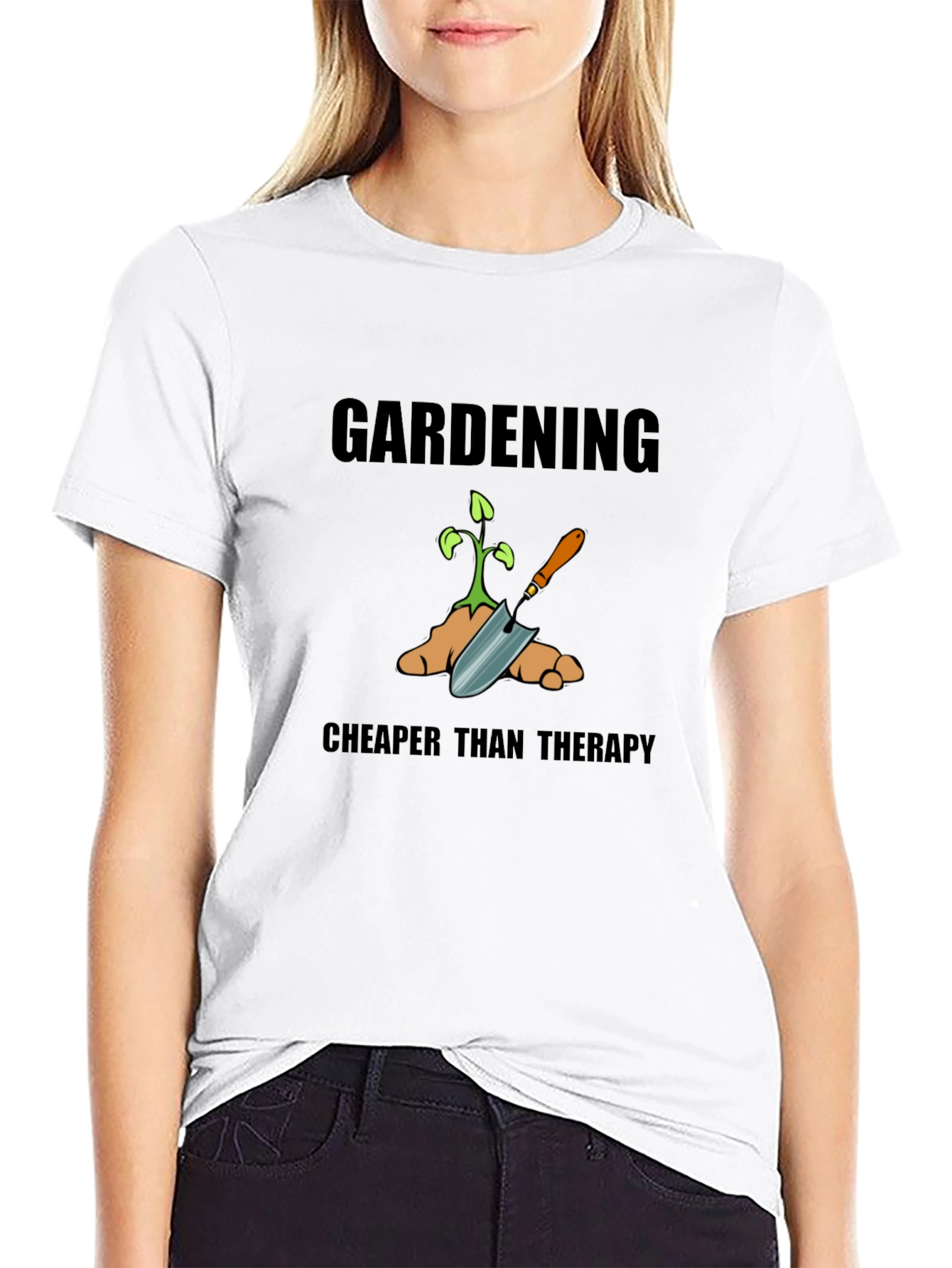 Gardening Cheaper Than Therapy Graphic Tee - Black
