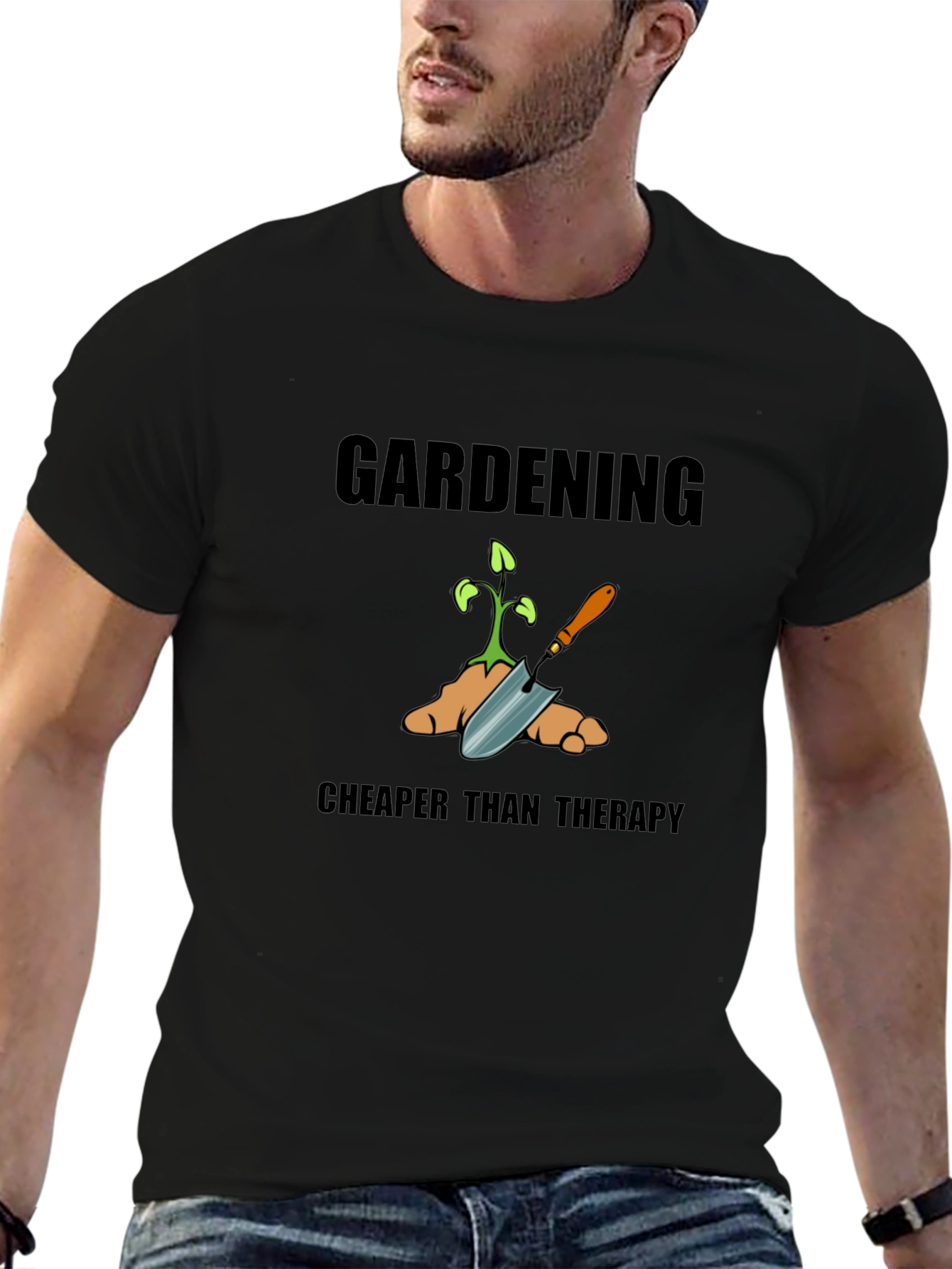 Gardening Cheaper Than Therapy Graphic Tee - Black