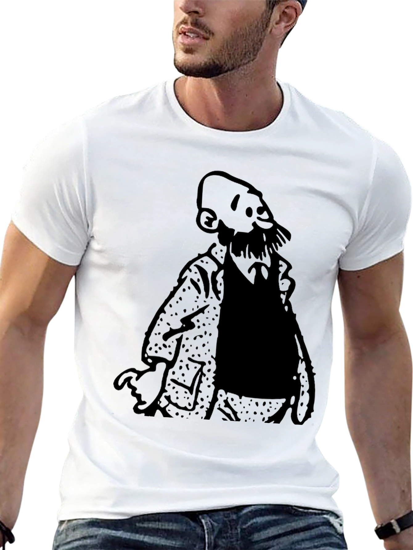 Bearded Man Graphic Tee - Soft Black T-Shirt
