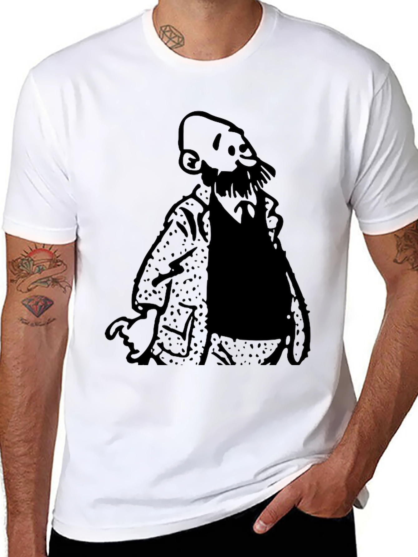 Bearded Man Graphic Tee - Soft Black T-Shirt
