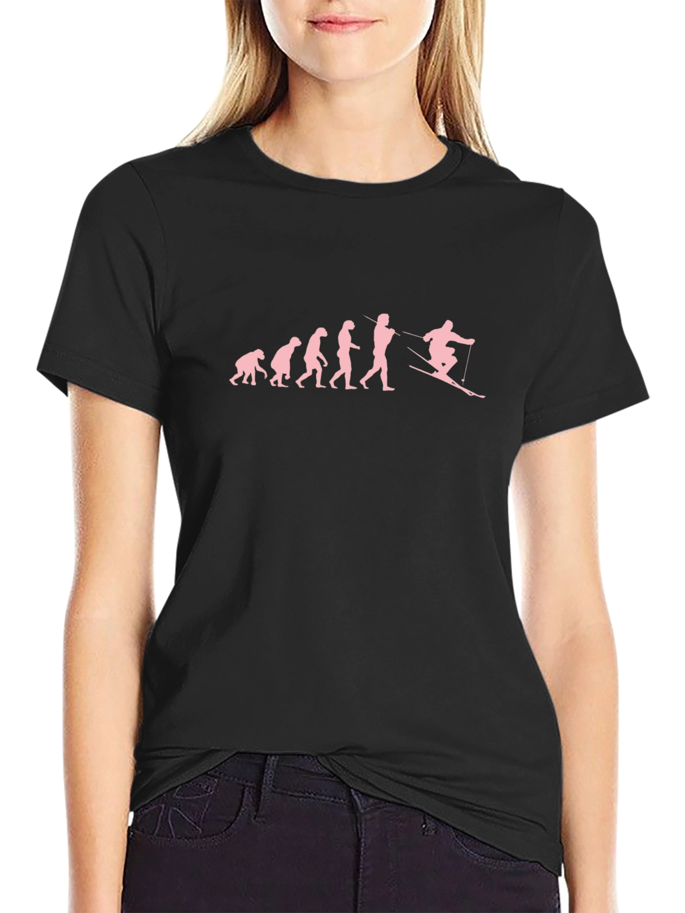 Evolution of Skiing Graphic T-Shirt - Black Cotton Tee