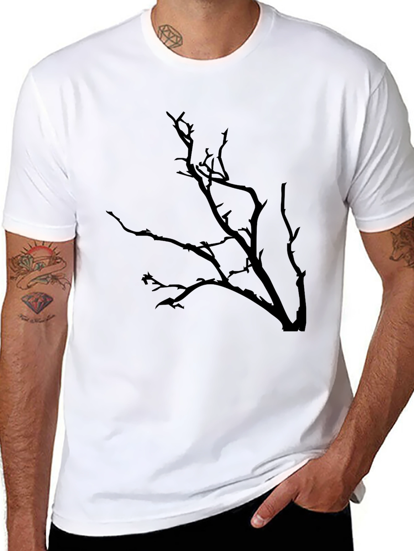 Mens Black T-Shirt with Bare Tree Design
