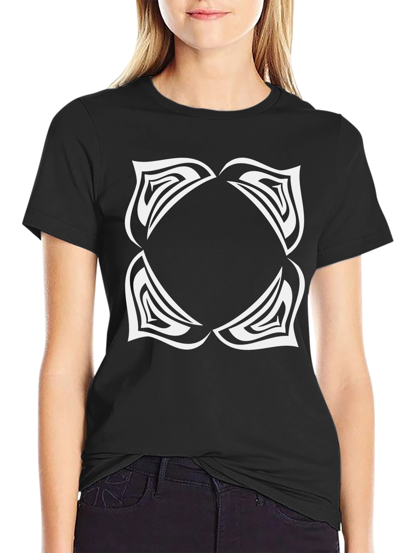 Abstract White Graphic Print Black T-Shirt