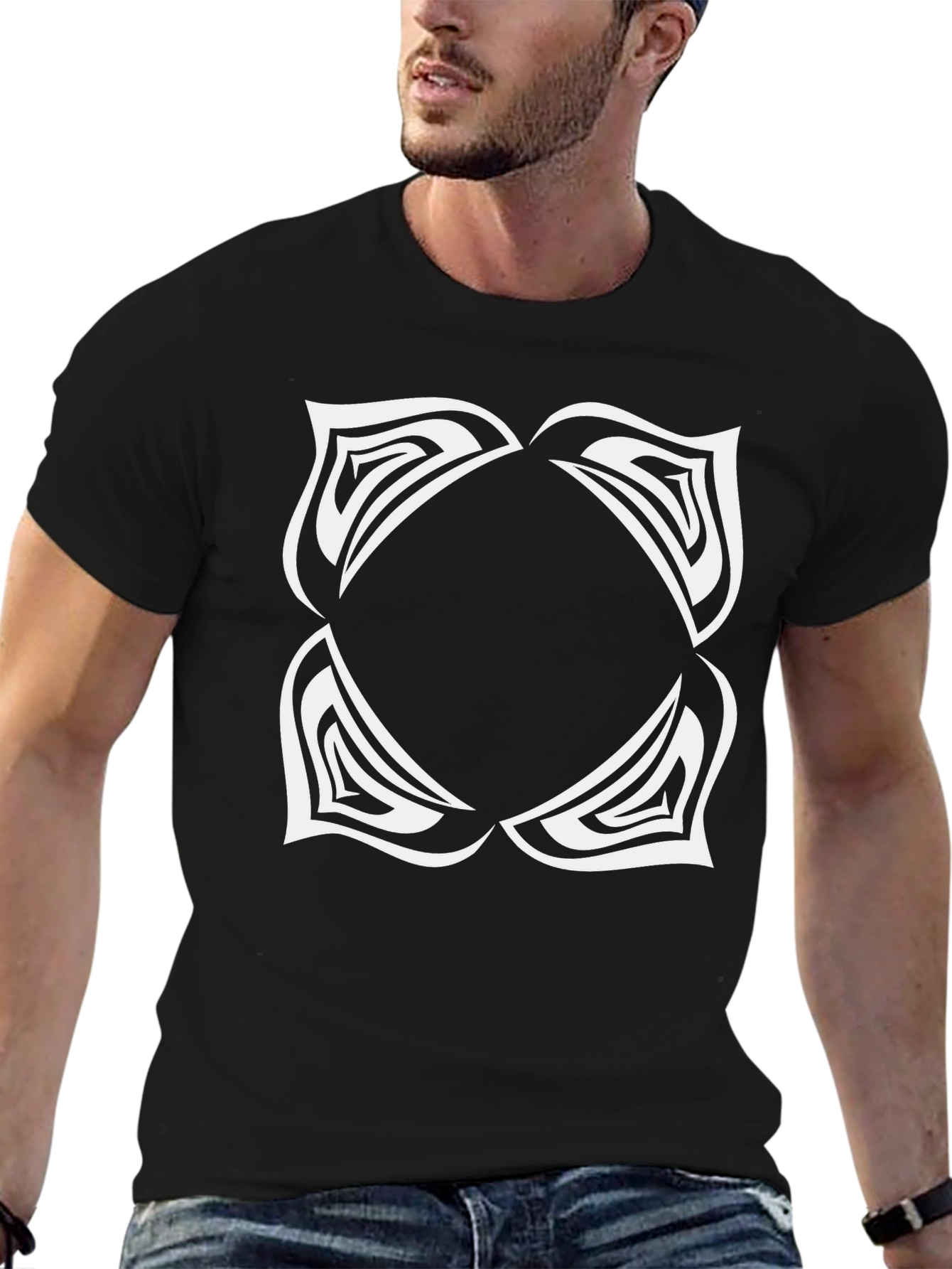 Abstract White Graphic Print Black T-Shirt