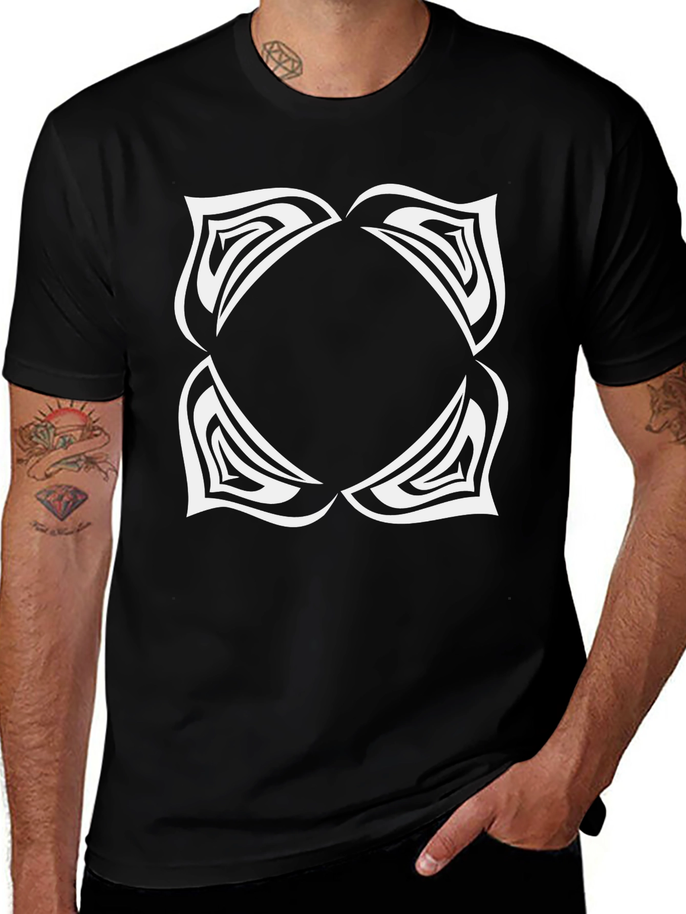 Abstract White Graphic Print Black T-Shirt