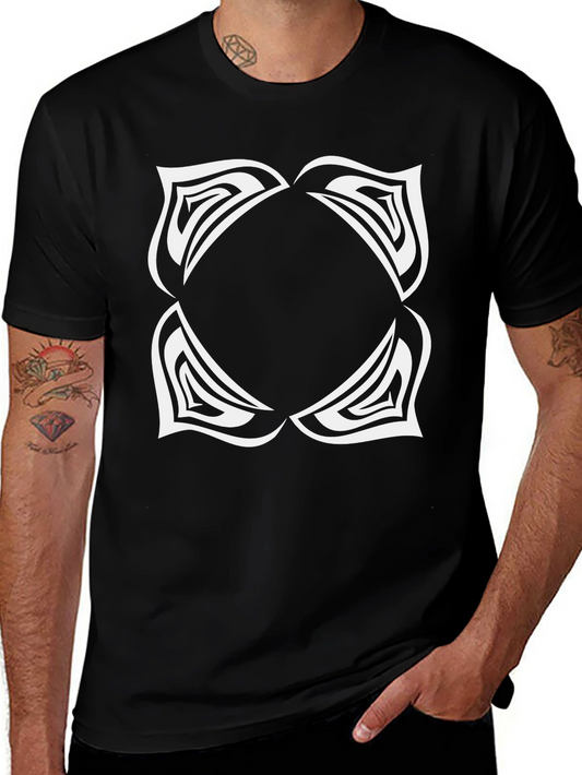 Abstract White Graphic Print Black T-Shirt