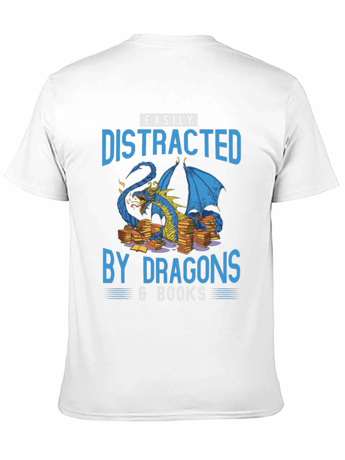 Easily Distracted By Dragons & Books Black T-Shirt