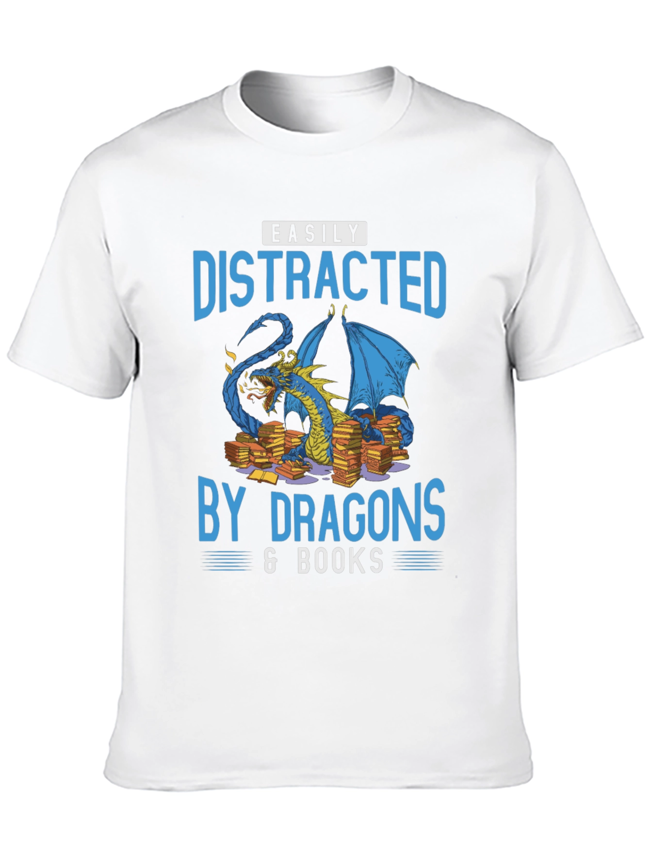 Easily Distracted By Dragons & Books Black T-Shirt