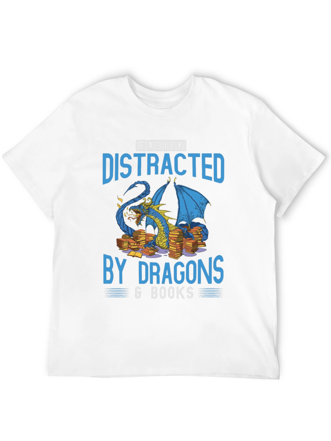 Easily Distracted By Dragons & Books Black T-Shirt