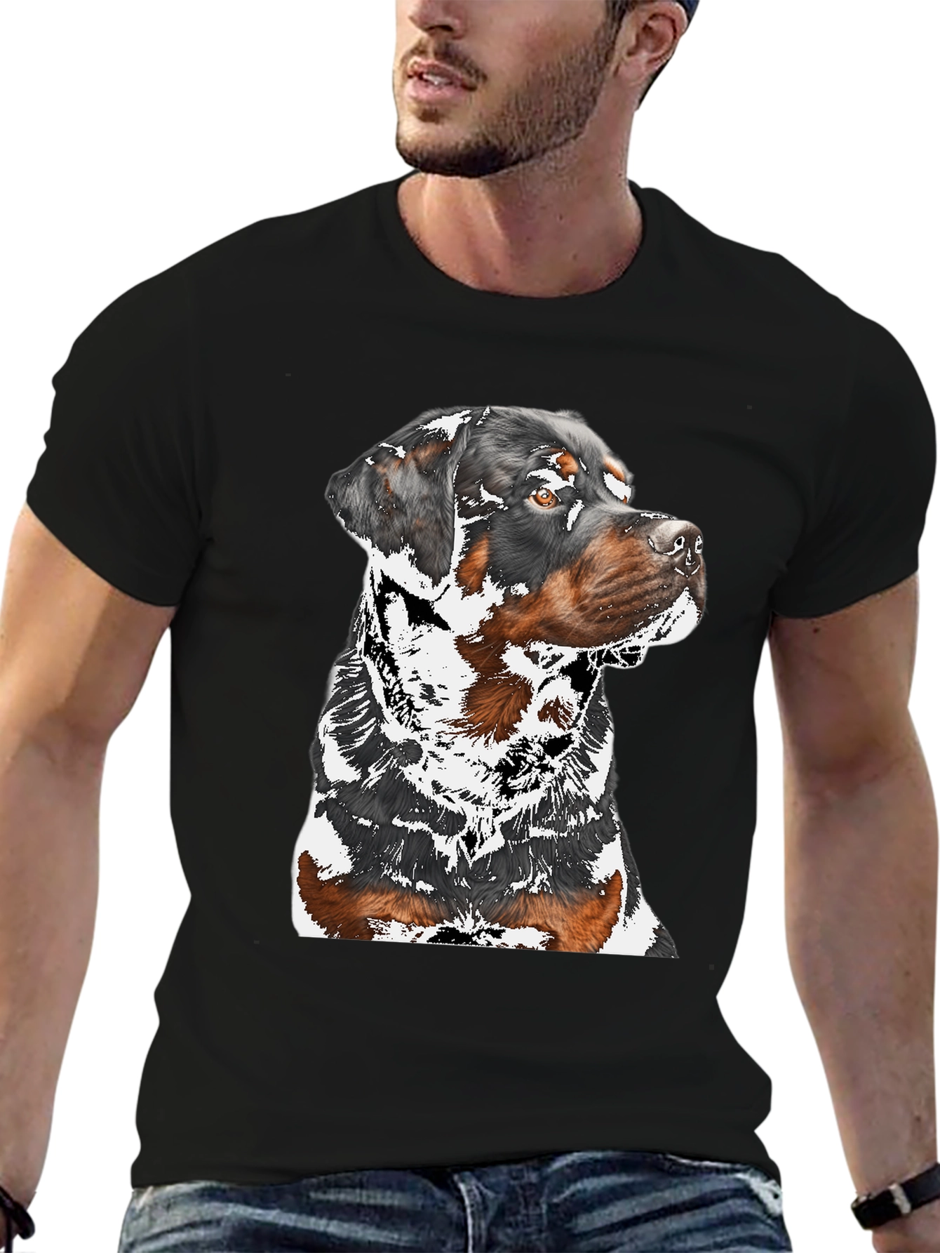 Rottweiler Graphic Tee - Black Cotton Blend Shirt