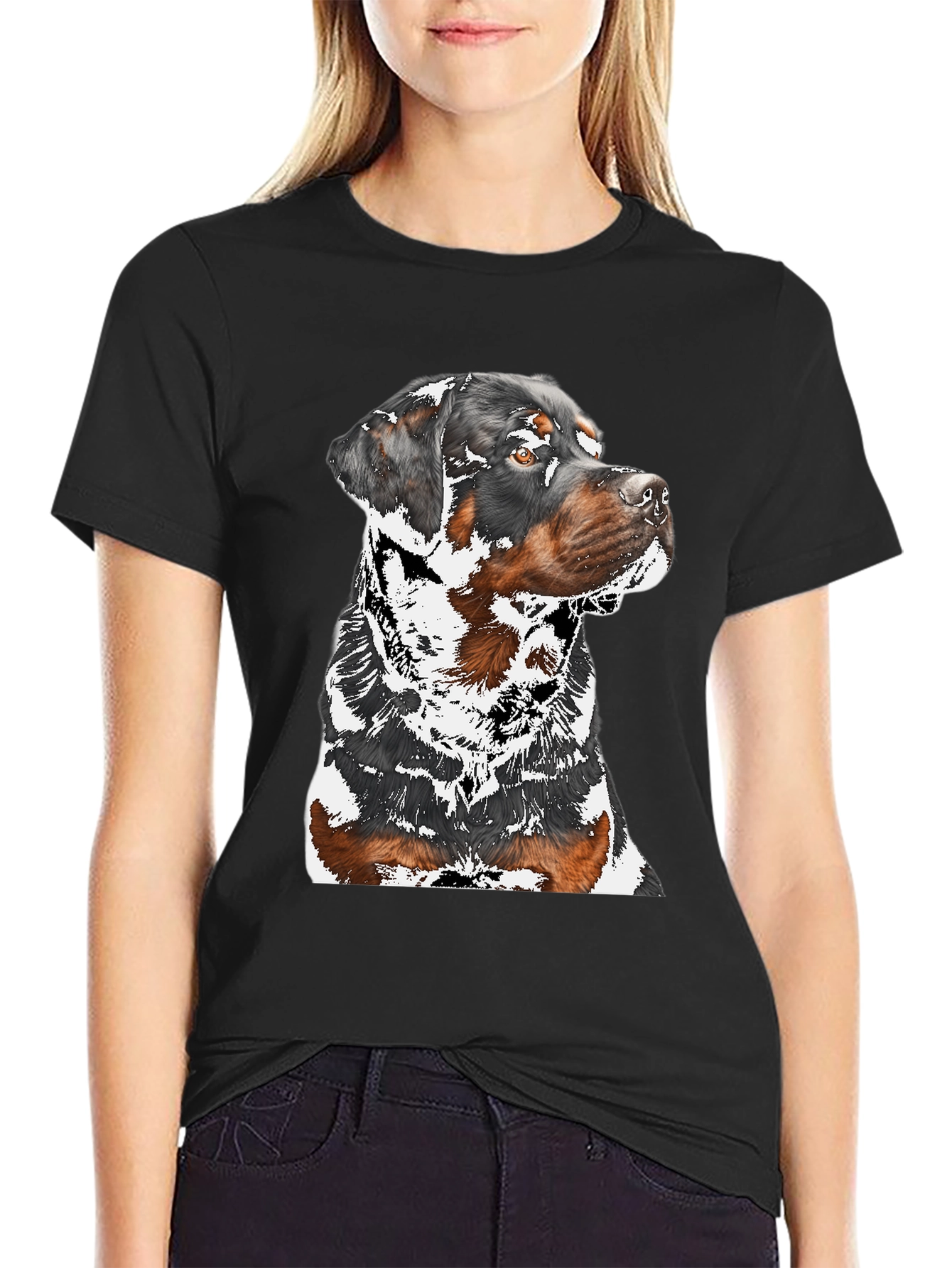 Rottweiler Graphic Tee - Black Cotton Blend Shirt