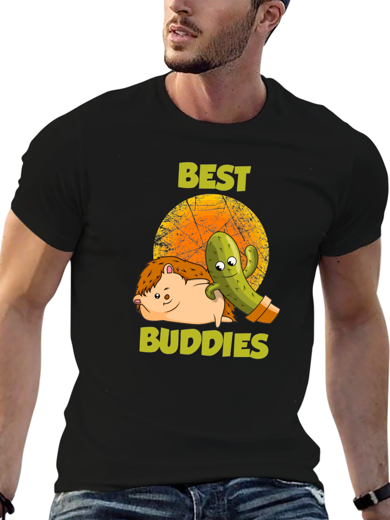 Best Buddies T-Shirt: Hedgehog & Cactus Graphic Tee