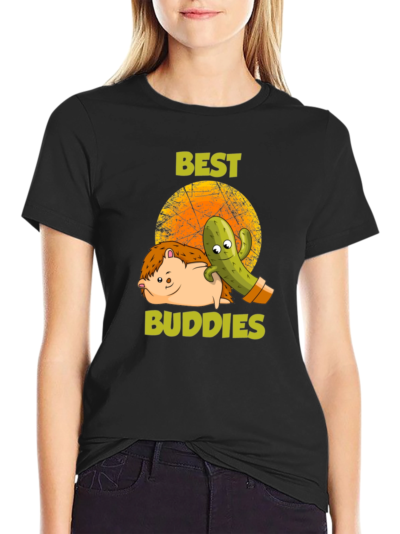 Best Buddies T-Shirt: Hedgehog & Cactus Graphic Tee