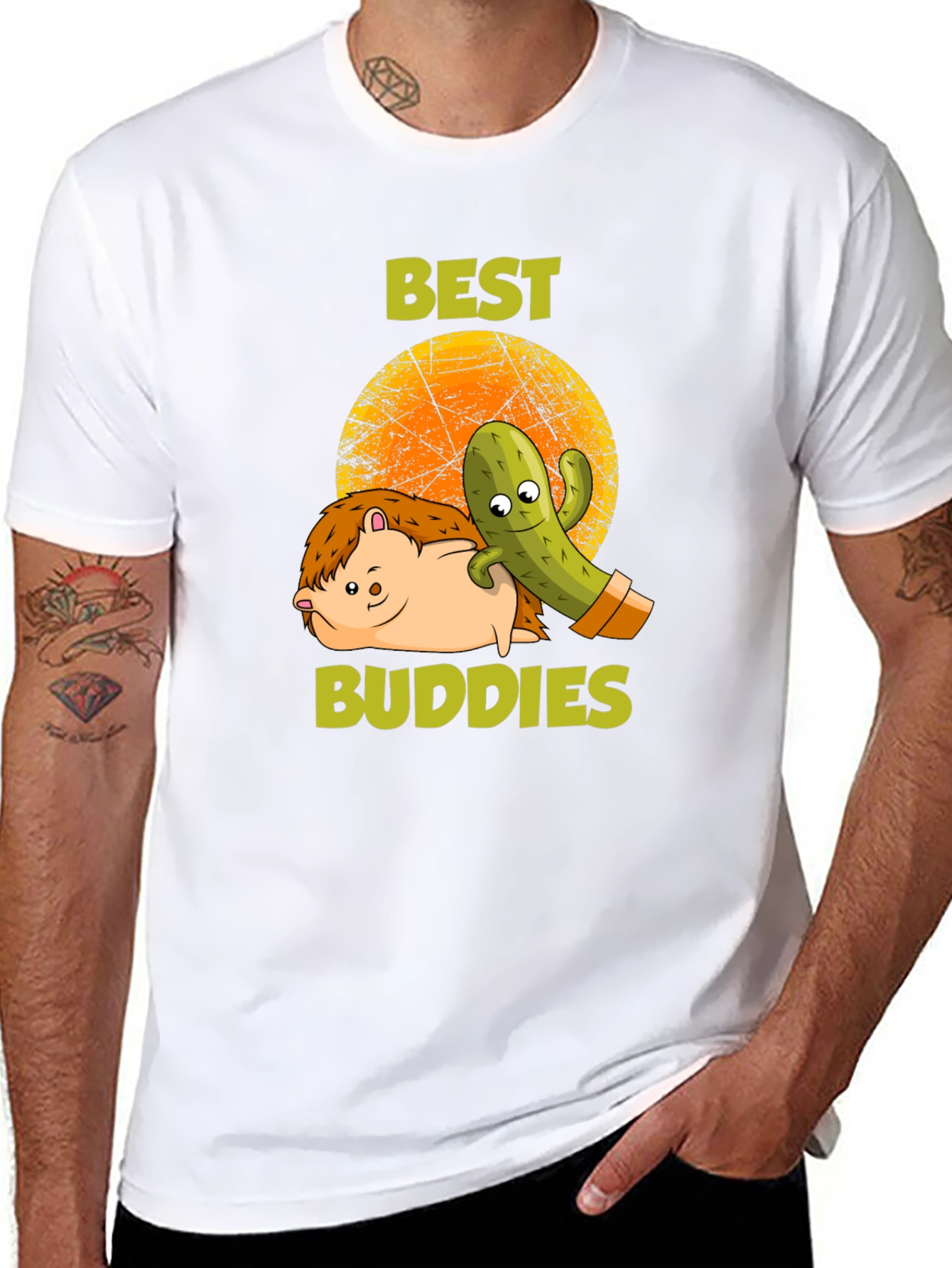 Best Buddies T-Shirt: Hedgehog & Cactus Graphic Tee