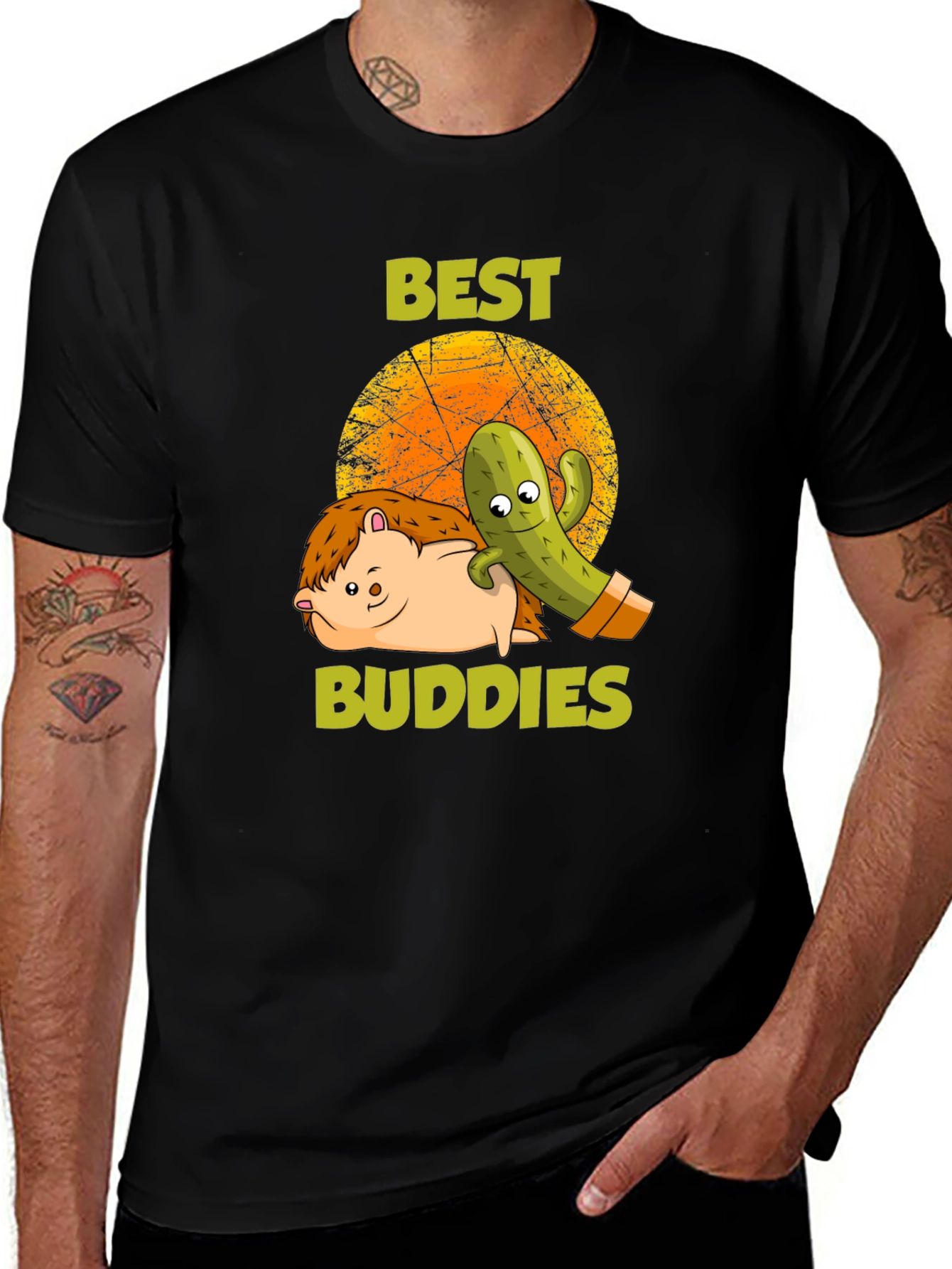 Best Buddies T-Shirt: Hedgehog & Cactus Graphic Tee