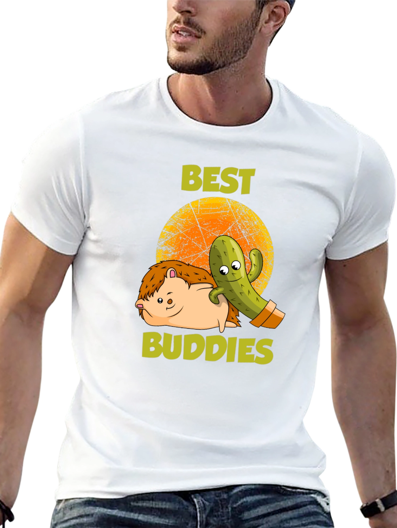 Best Buddies T-Shirt: Hedgehog & Cactus Graphic Tee