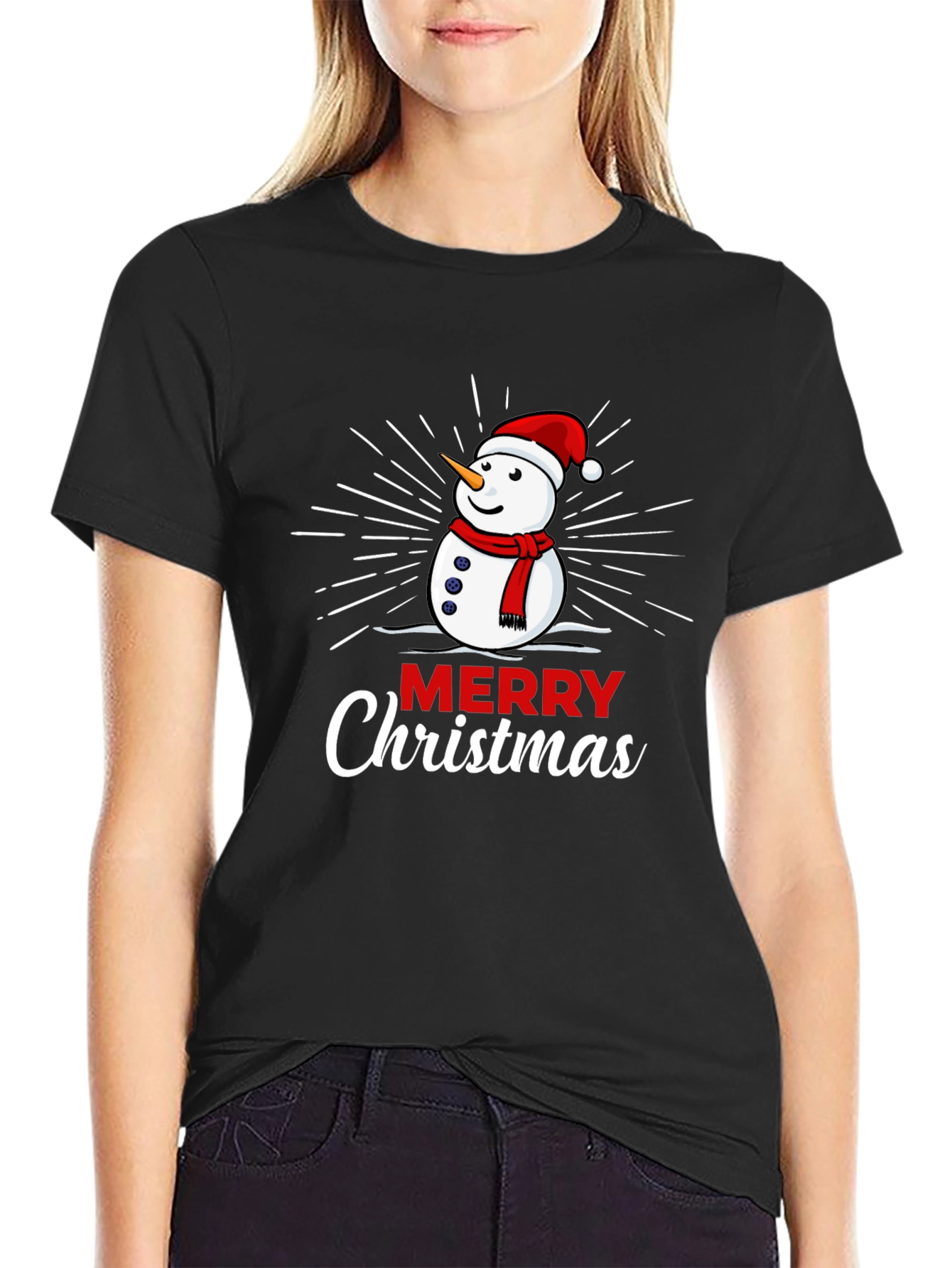 Merry Christmas Snowman Graphic T-Shirt
