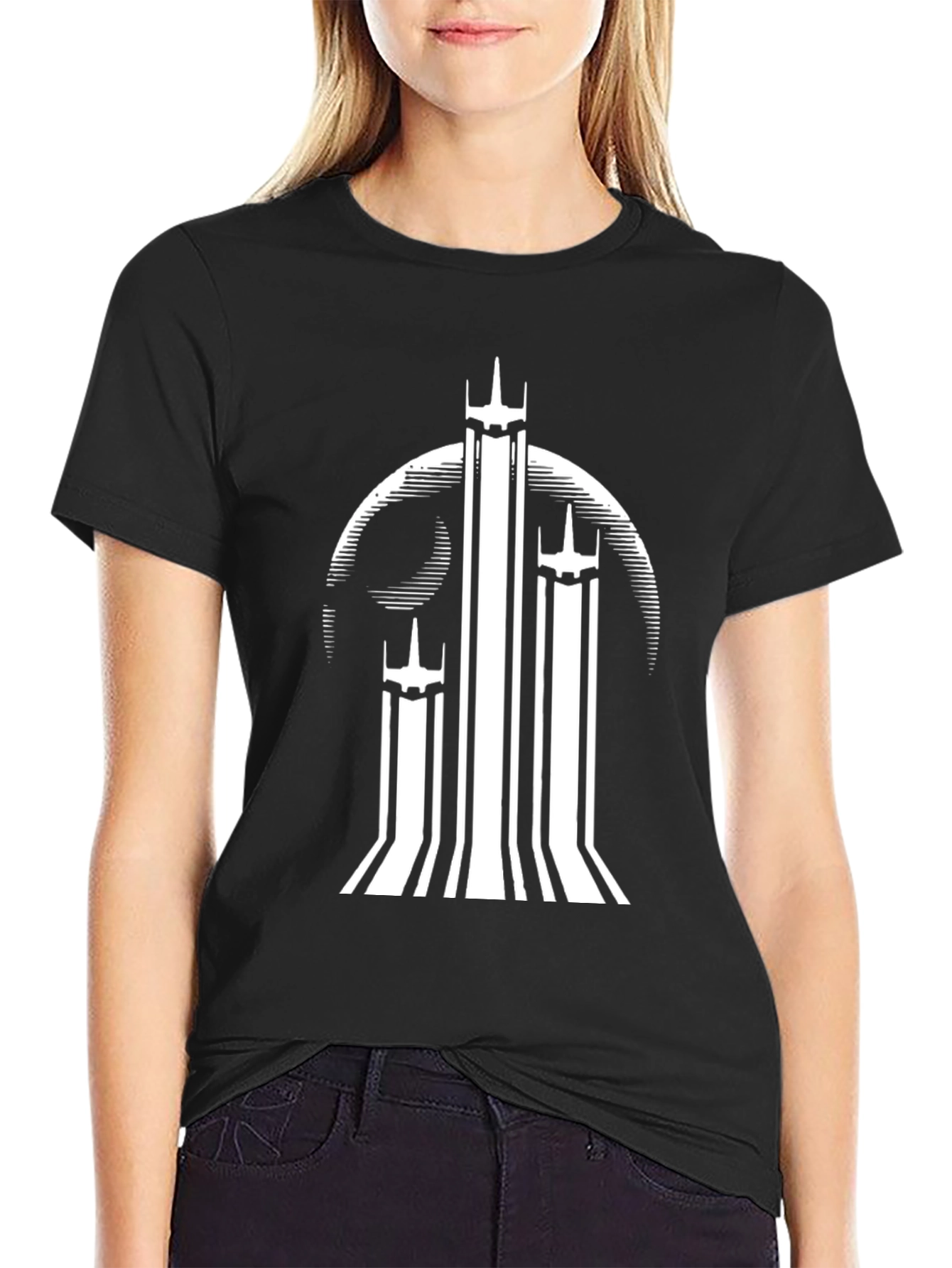 Graphic Tee: White Towers on Black