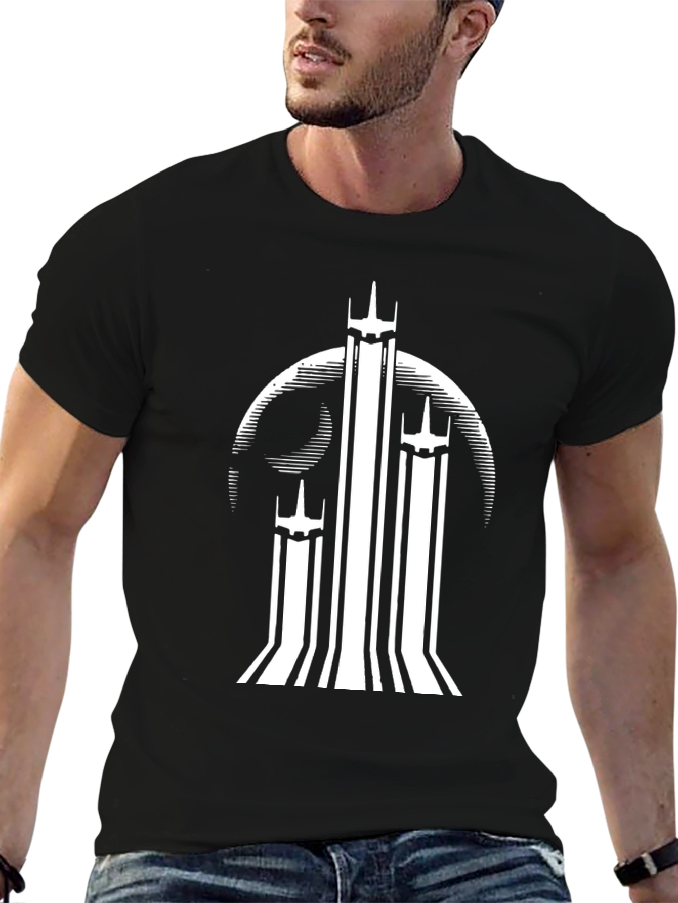 Graphic Tee: White Towers on Black