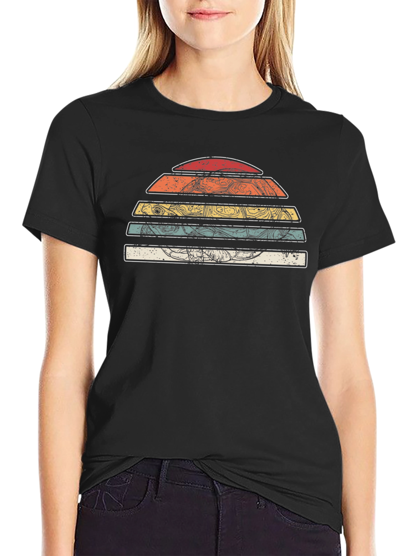 Retro Turtle Sunset Graphic Tee - Black