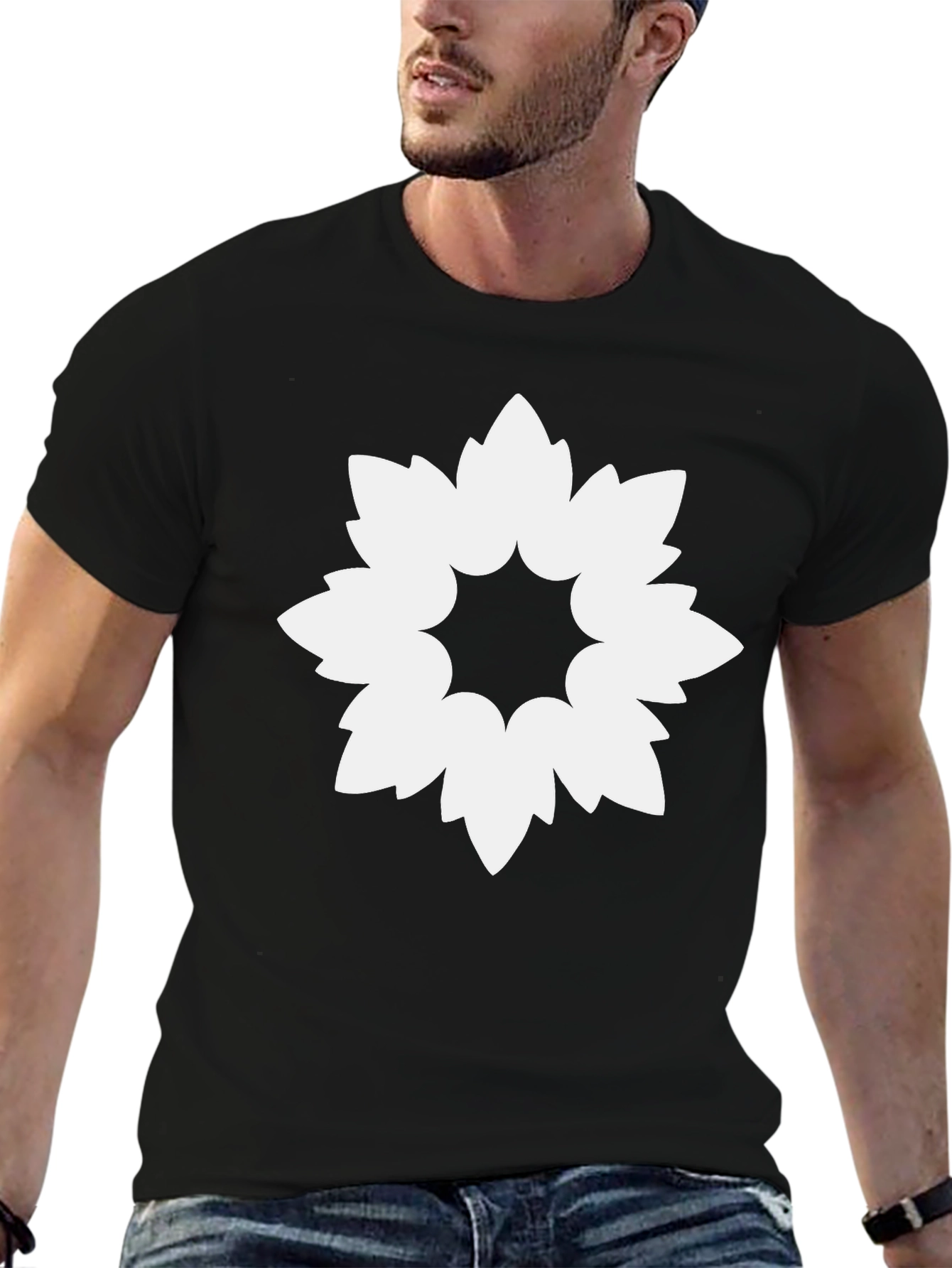 Geometric Flower Graphic Black T-Shirt
