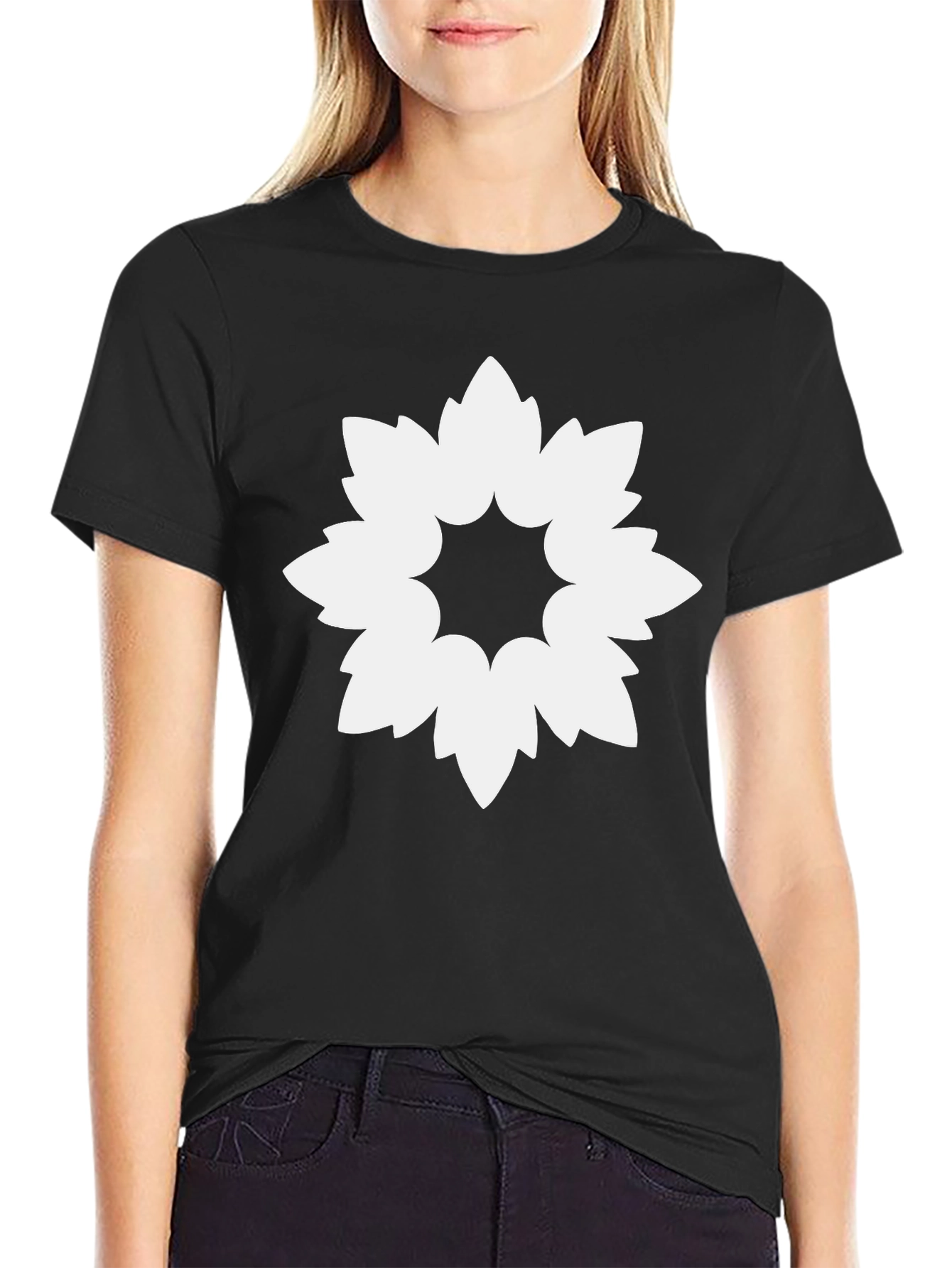 Geometric Flower Graphic Black T-Shirt