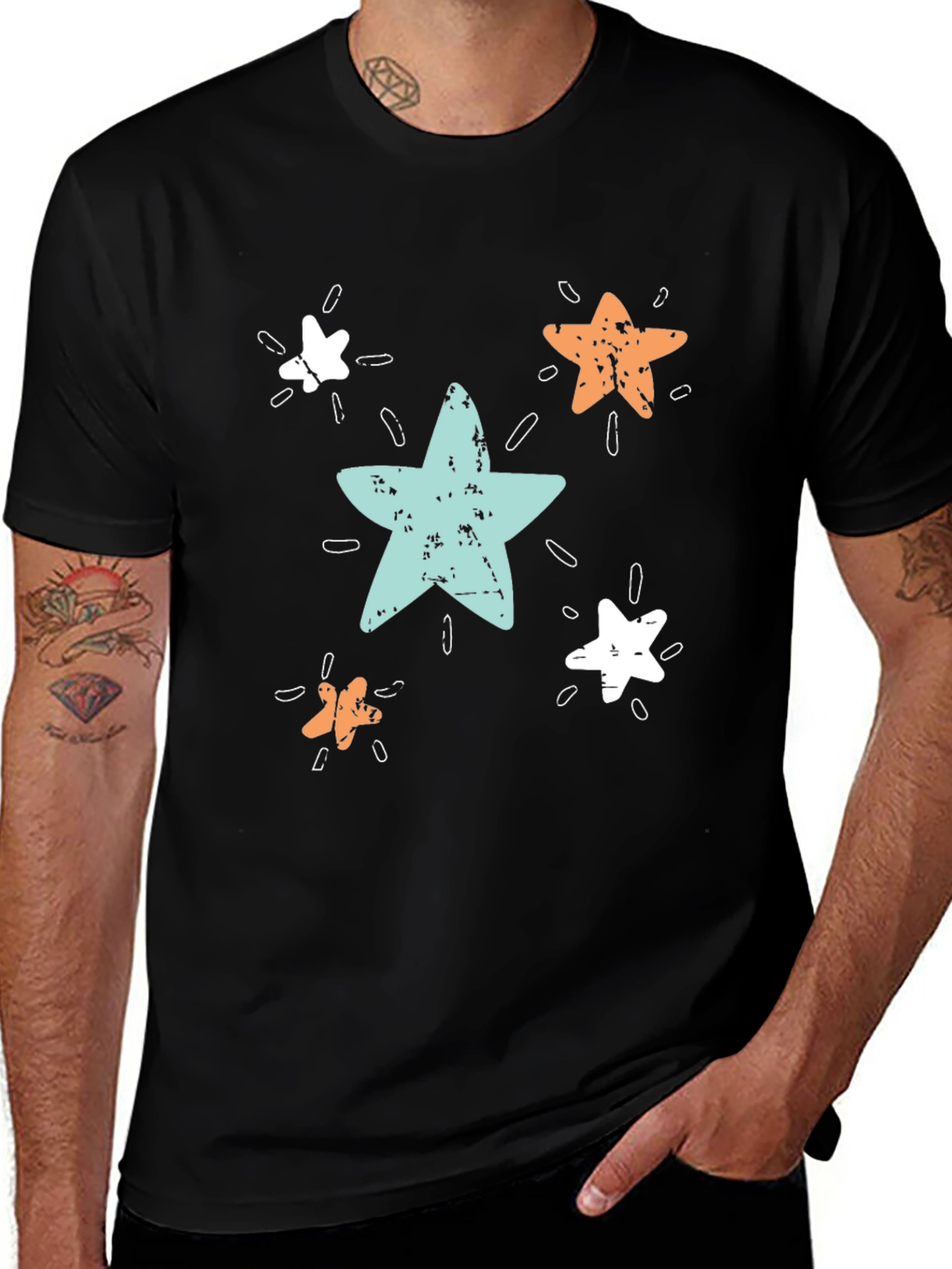 Starry Print Black T-Shirt