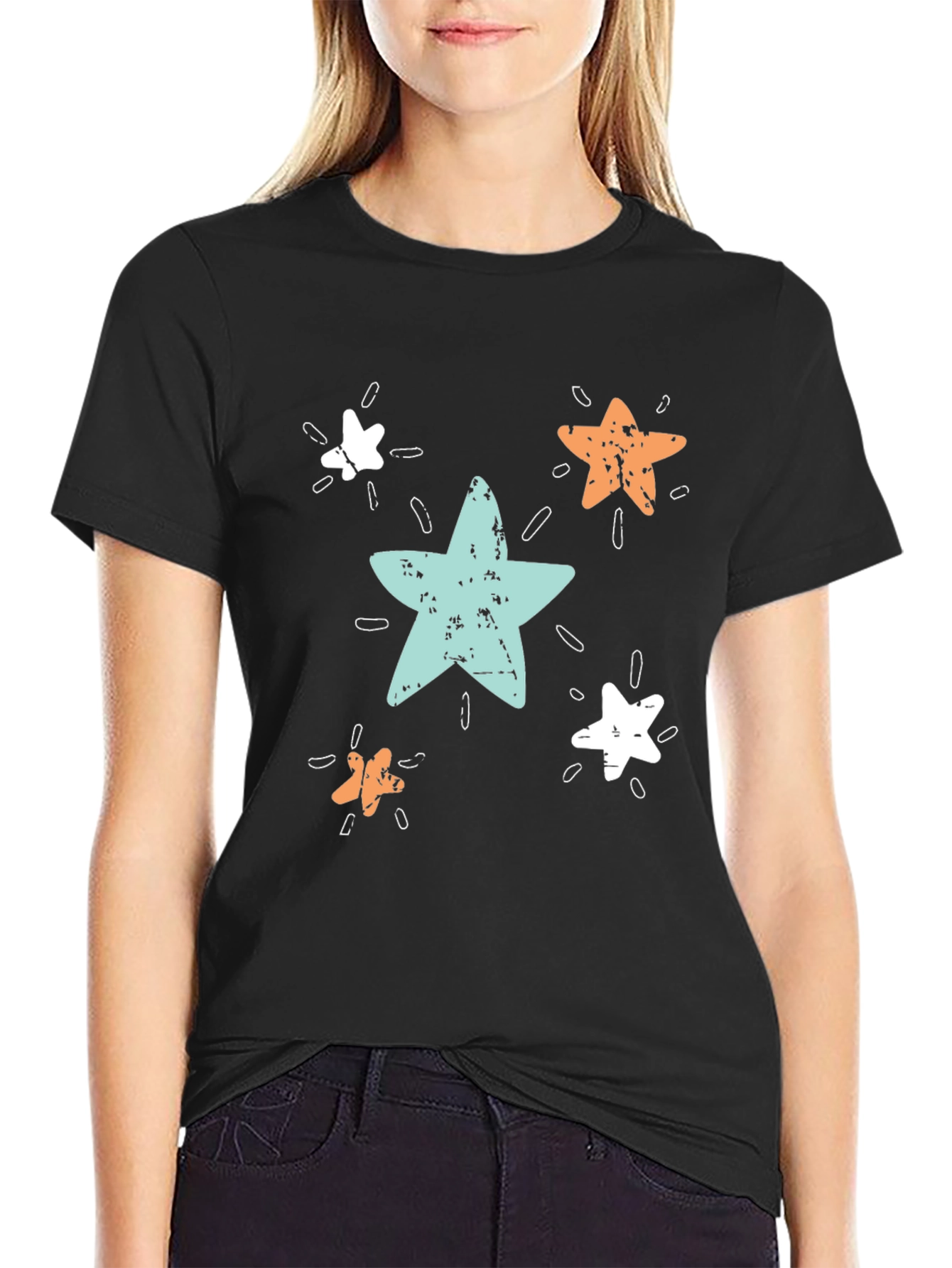 Starry Print Black T-Shirt