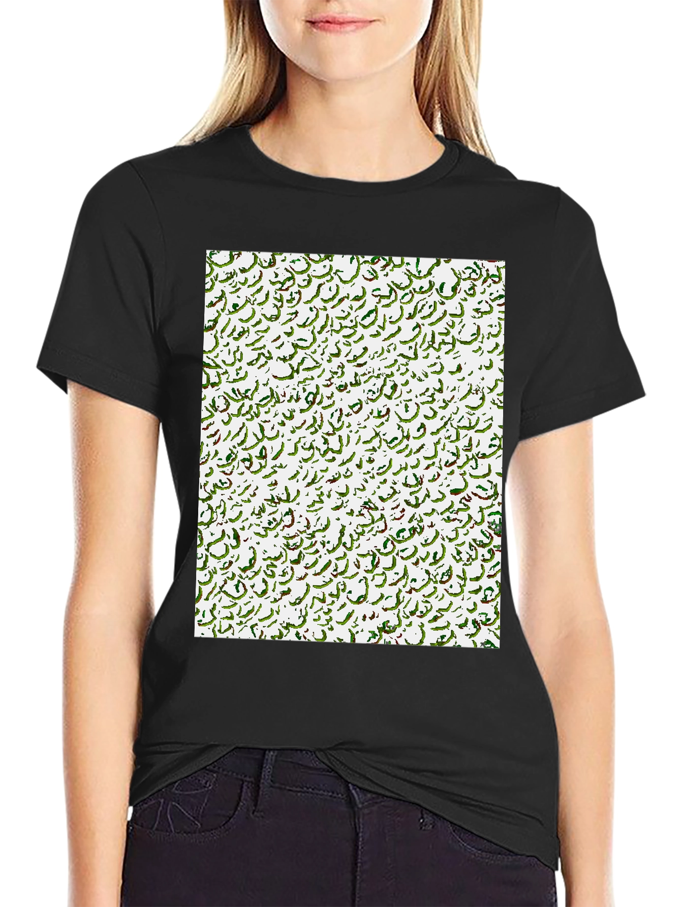 Abstract Calligraphy Print Black T-Shirt
