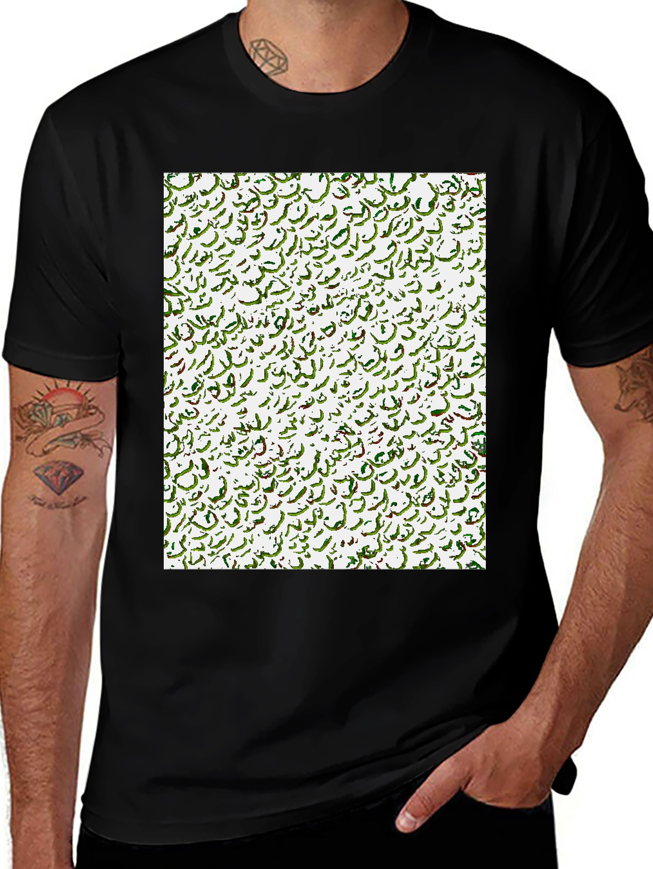 Abstract Calligraphy Print Black T-Shirt