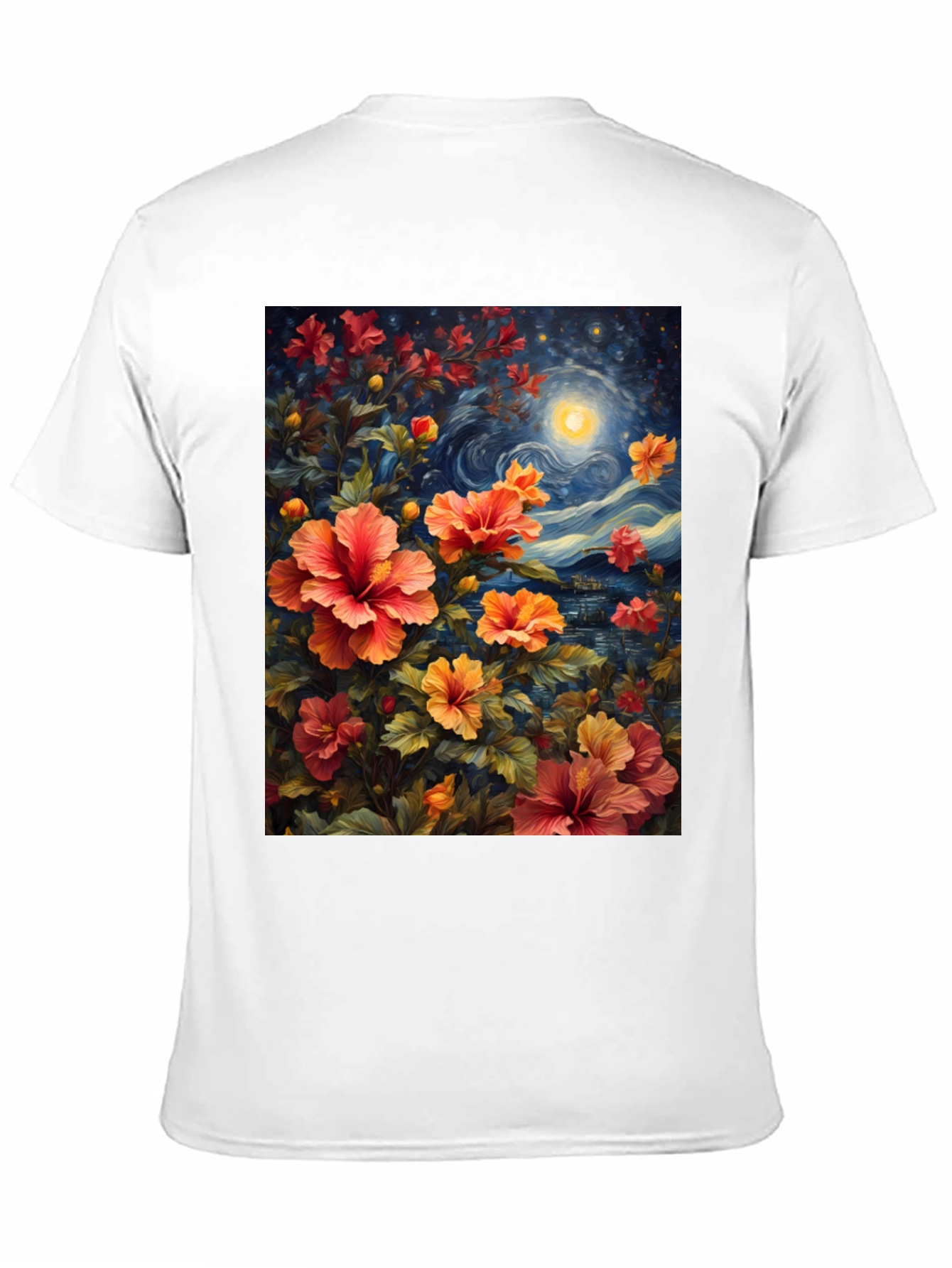 Floral Night Sky T-Shirt - Artistic Graphic Tee