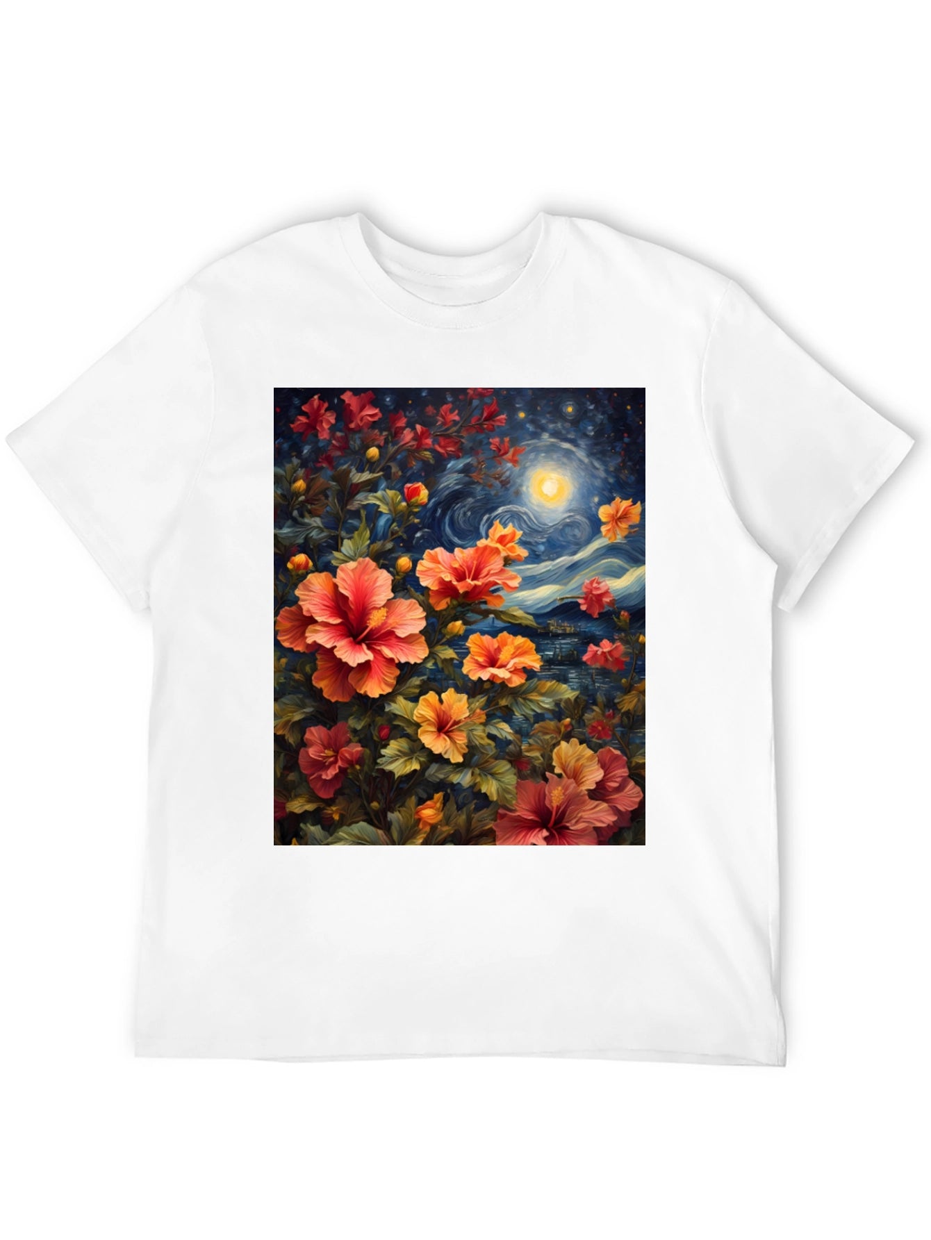 Floral Night Sky T-Shirt - Artistic Graphic Tee