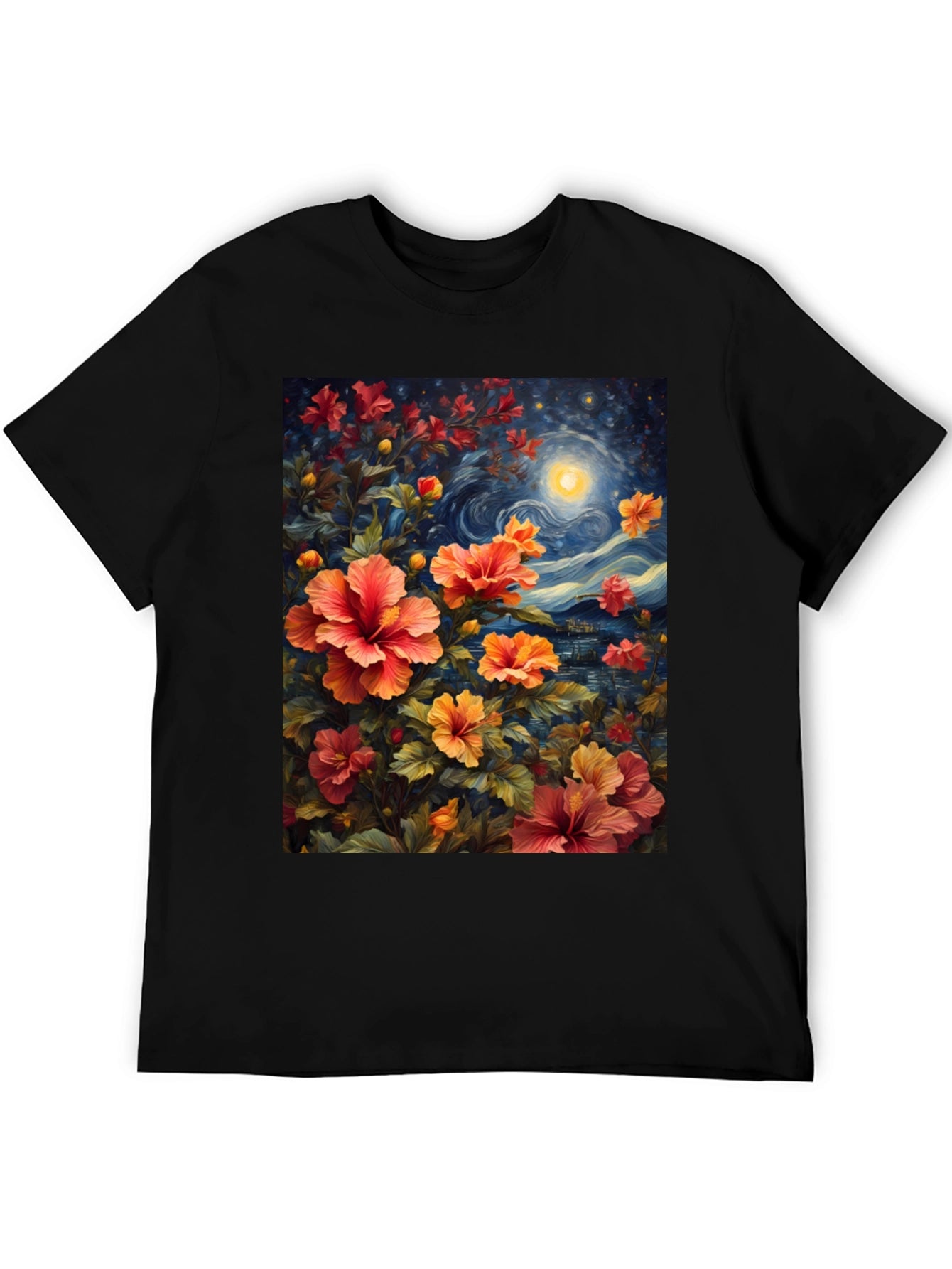 Floral Night Sky T-Shirt - Artistic Graphic Tee