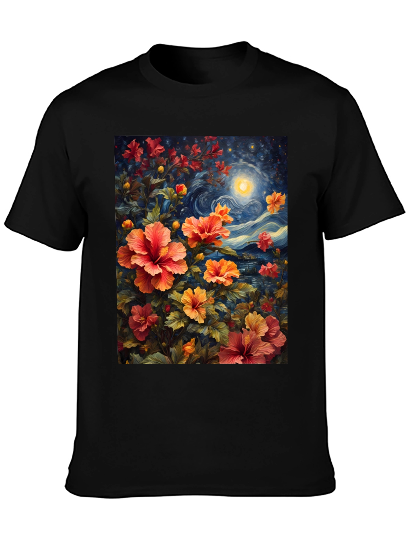 Floral Night Sky T-Shirt - Artistic Graphic Tee