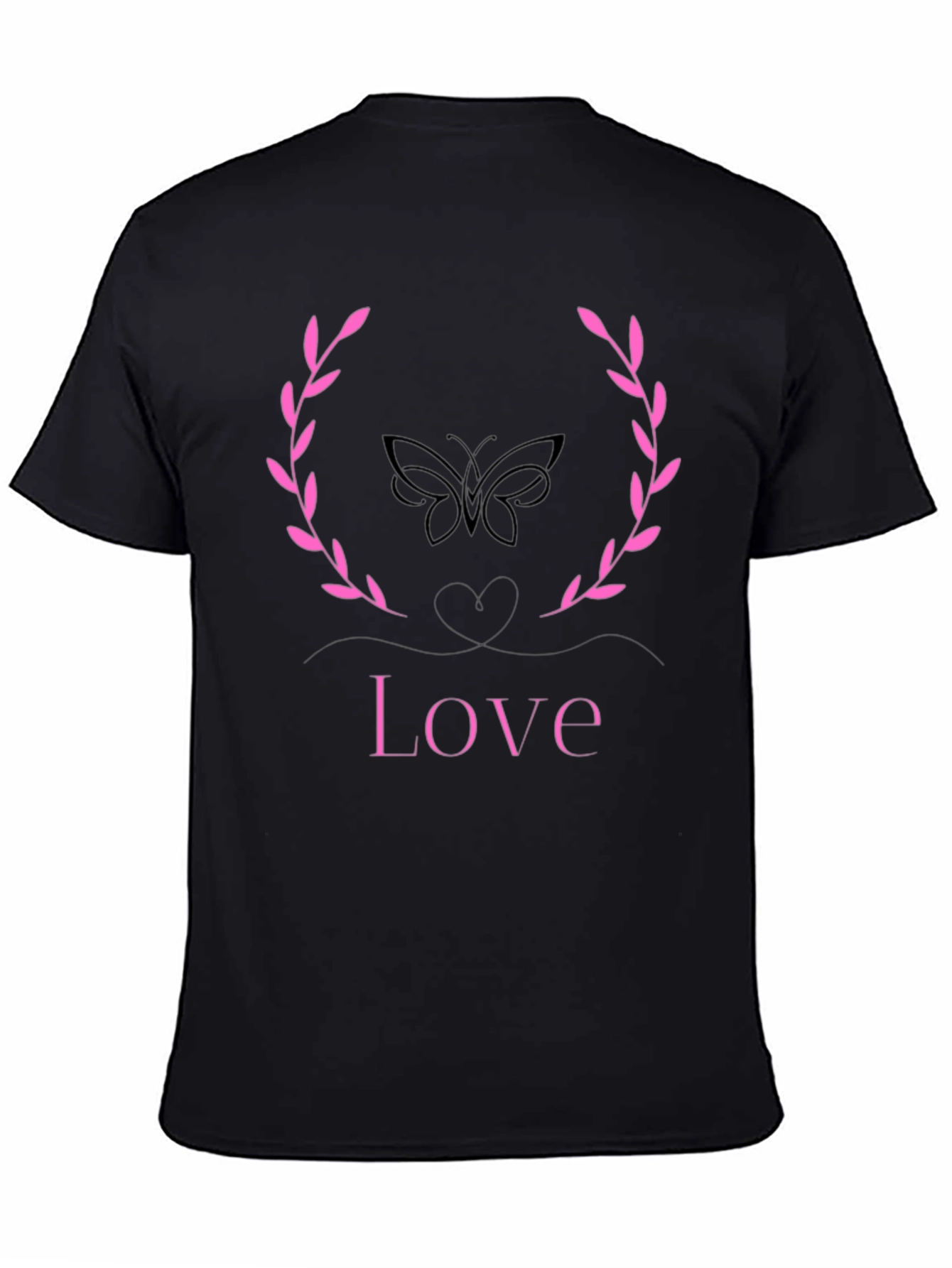 Love Butterfly Wreath Graphic Tee - Stylish Black T-Shirt