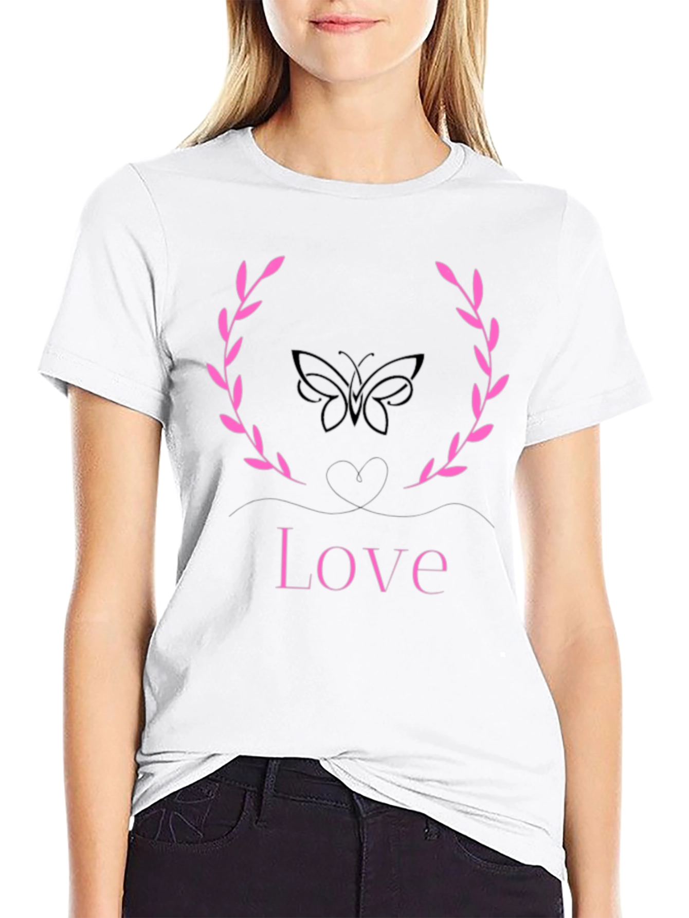 Love Butterfly Wreath Graphic Tee - Stylish Black T-Shirt