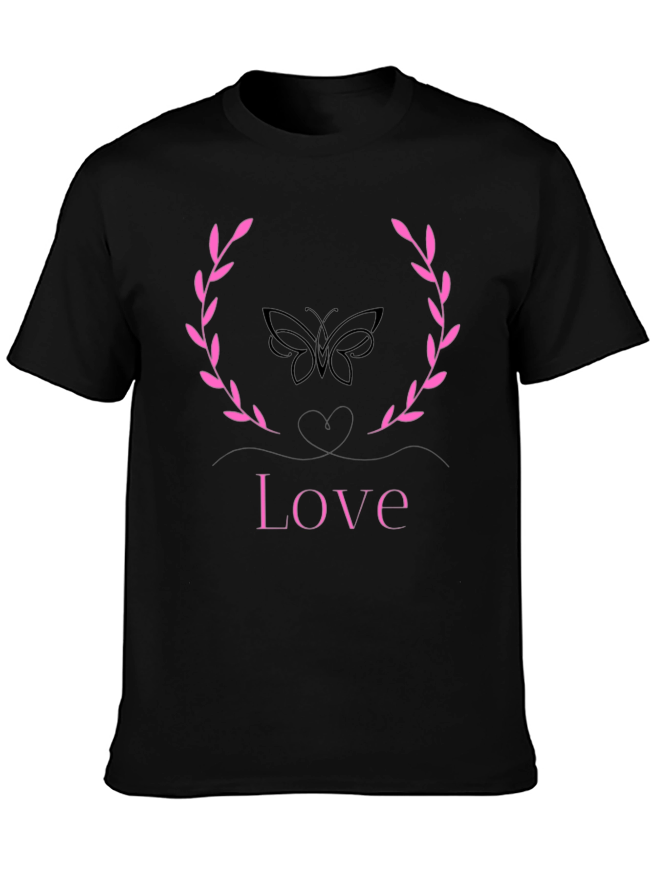 Love Butterfly Wreath Graphic Tee - Stylish Black T-Shirt