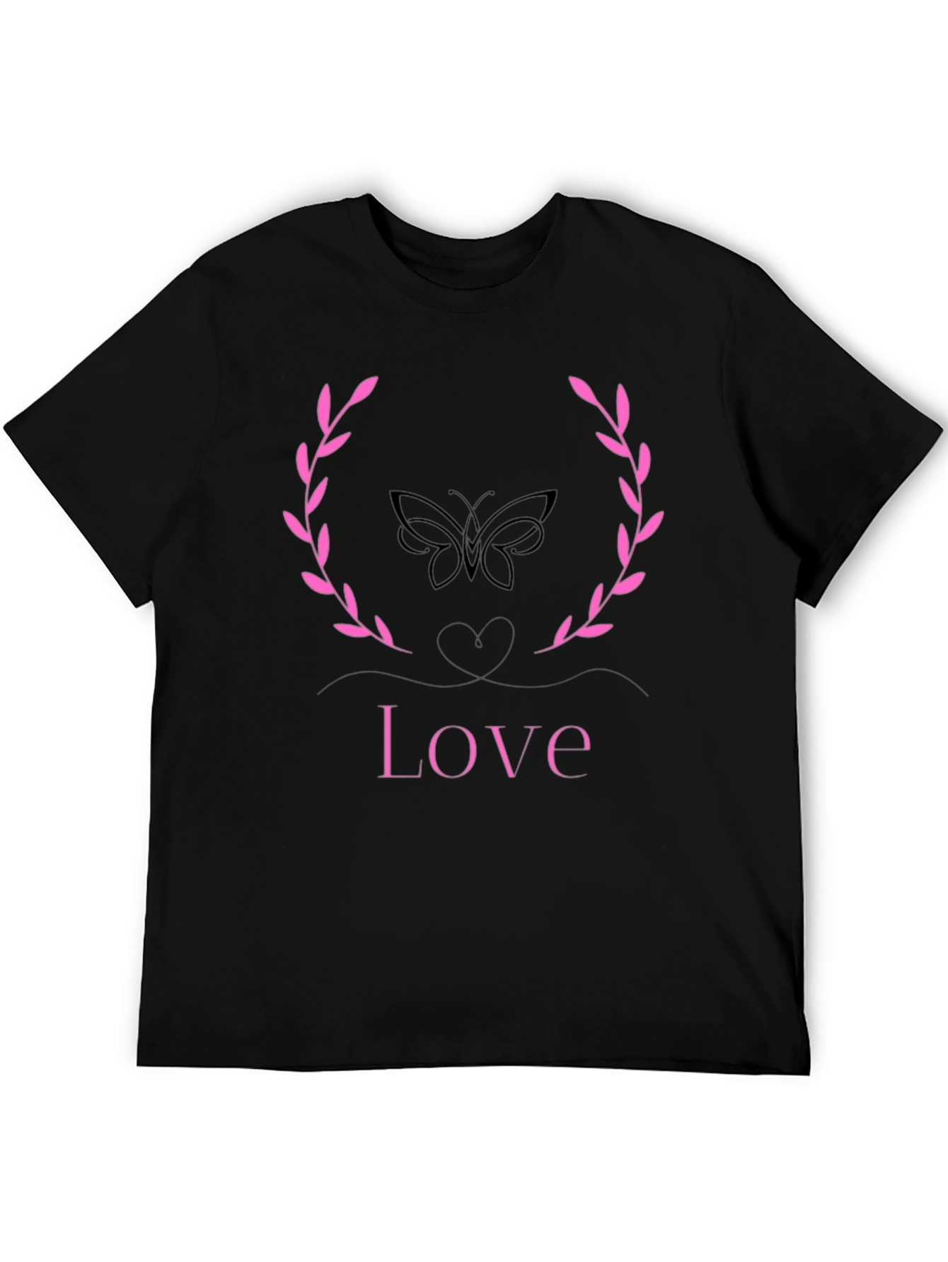Love Butterfly Wreath Graphic Tee - Stylish Black T-Shirt