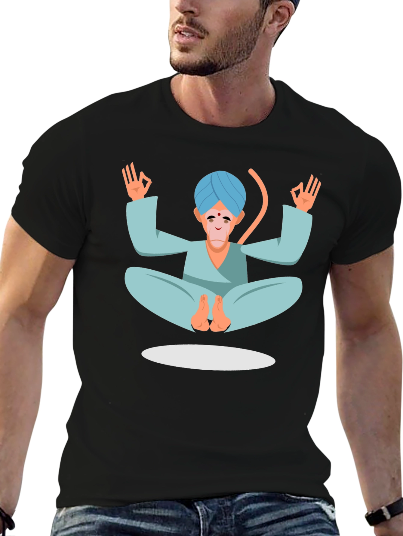Meditating Monkey Graphic Tee - Black Cotton T-Shirt