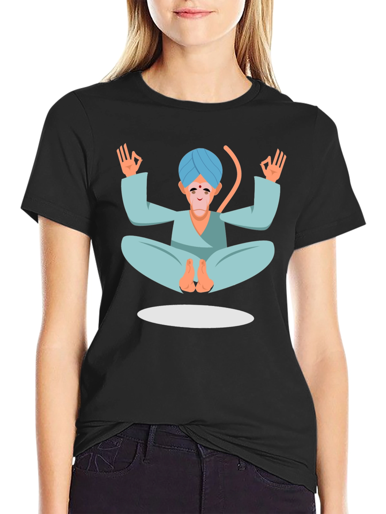 Meditating Monkey Graphic Tee - Black Cotton T-Shirt