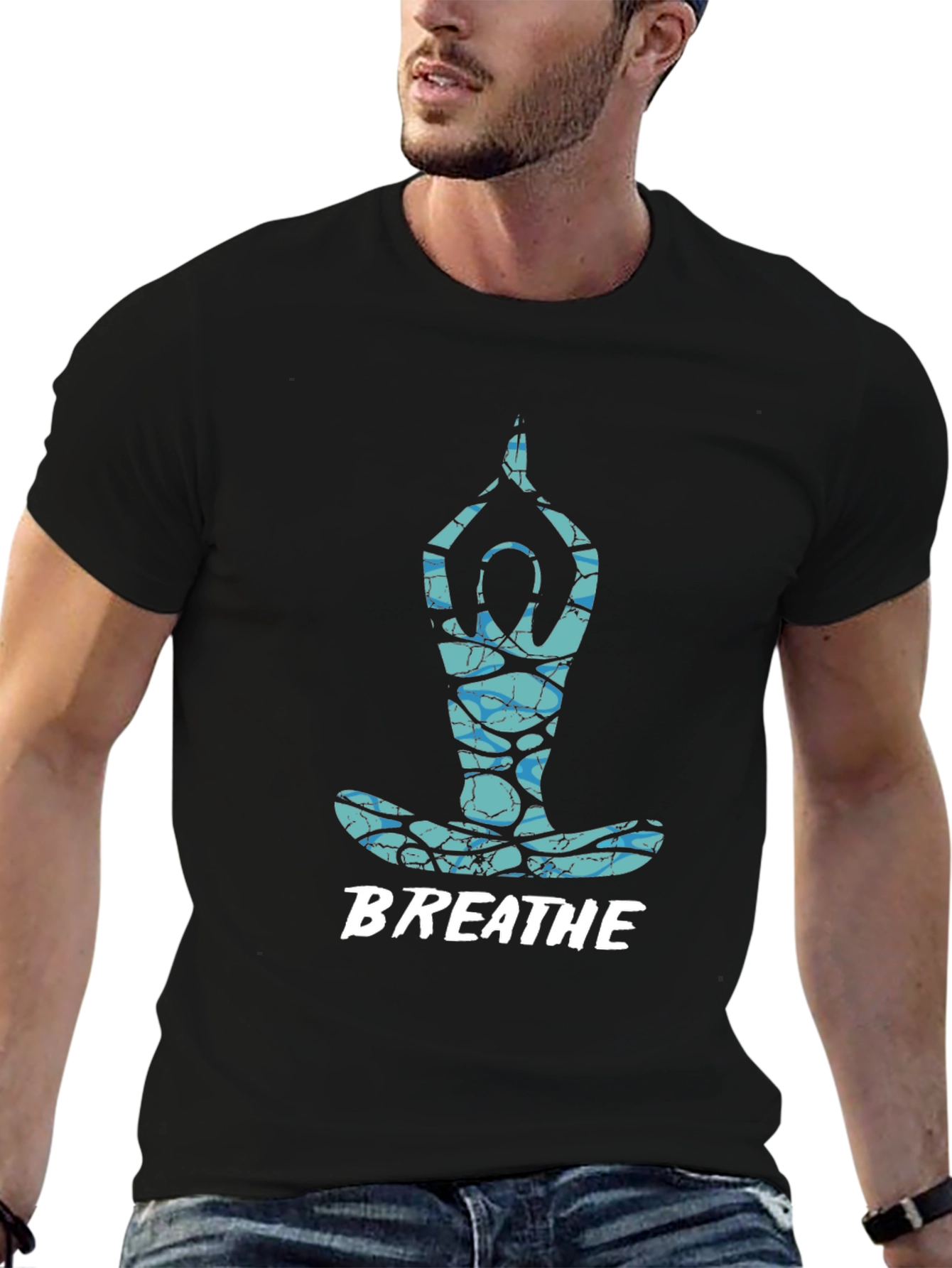 Breathe Yoga Pose Graphic Tee - Black