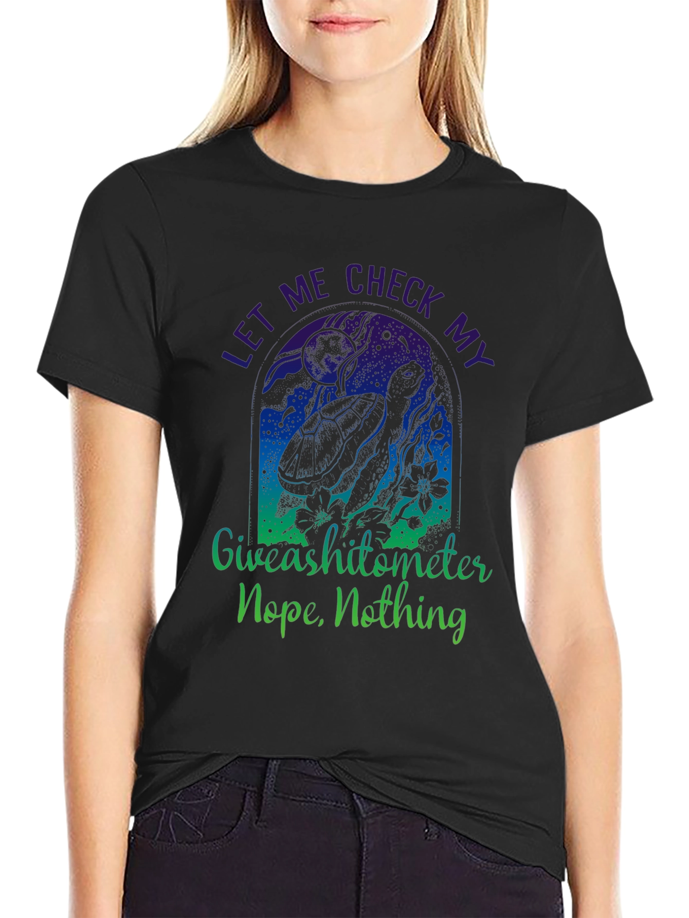 Funny Turtle Giveashitometer Mens Black T-Shirt