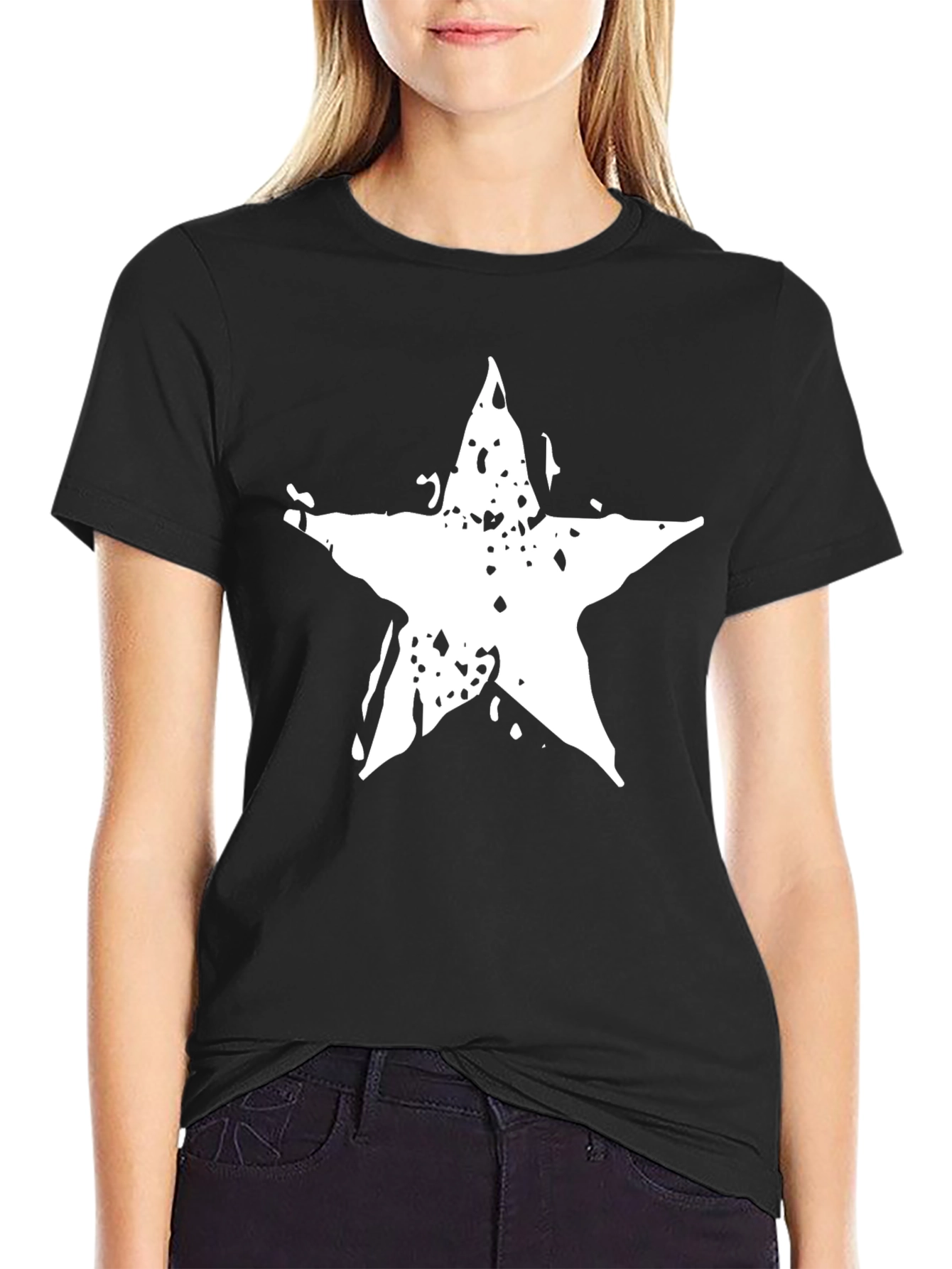 Black T-Shirt with Distressed Star Graphic