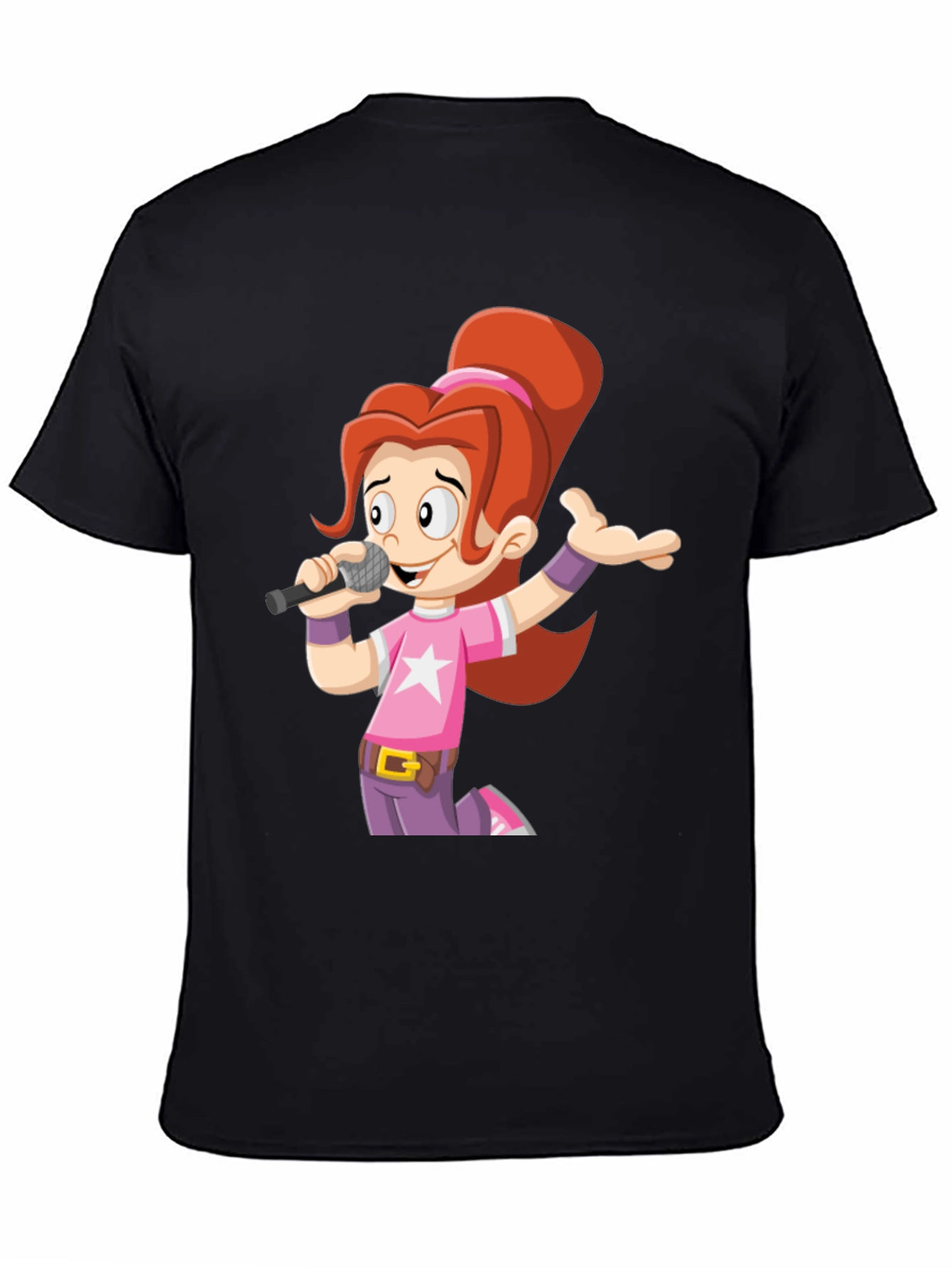 Cartoon Girl Singer Graphic Tee - Black Unisex T-Shirt