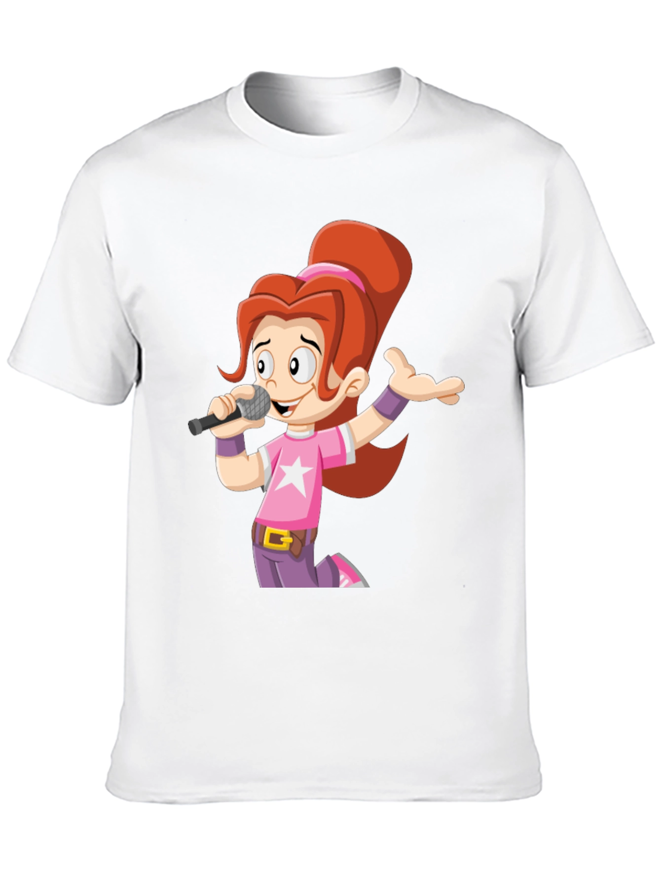 Cartoon Girl Singer Graphic Tee - Black Unisex T-Shirt