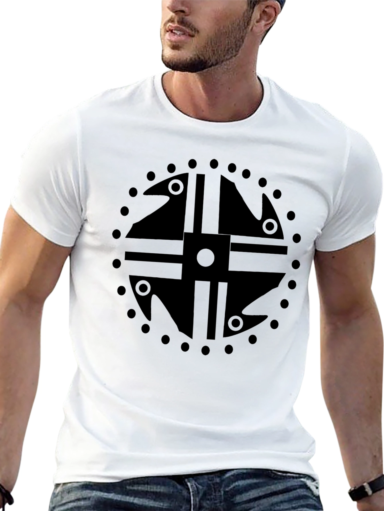 Black T-Shirt with Geometric Circle Design