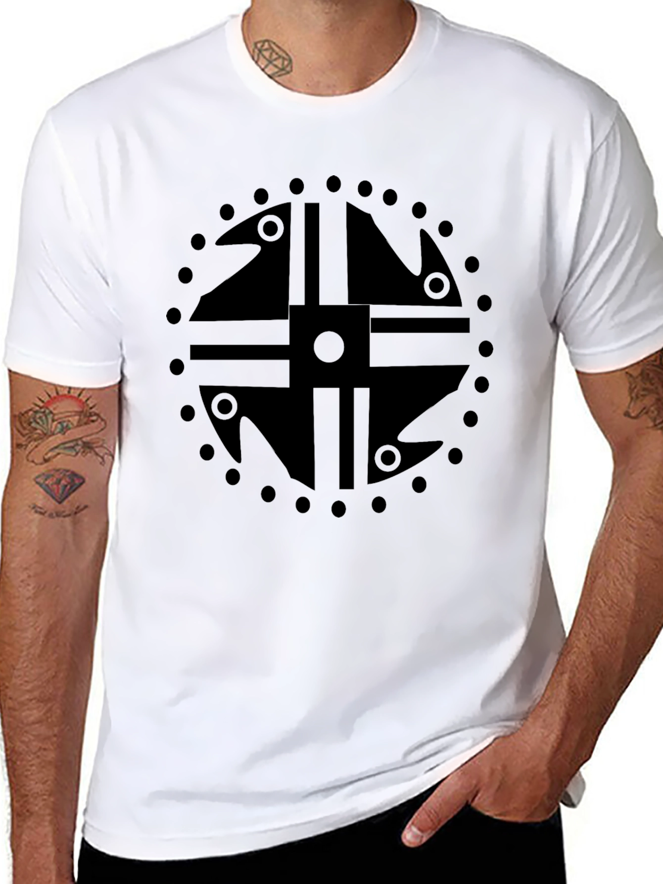 Black T-Shirt with Geometric Circle Design