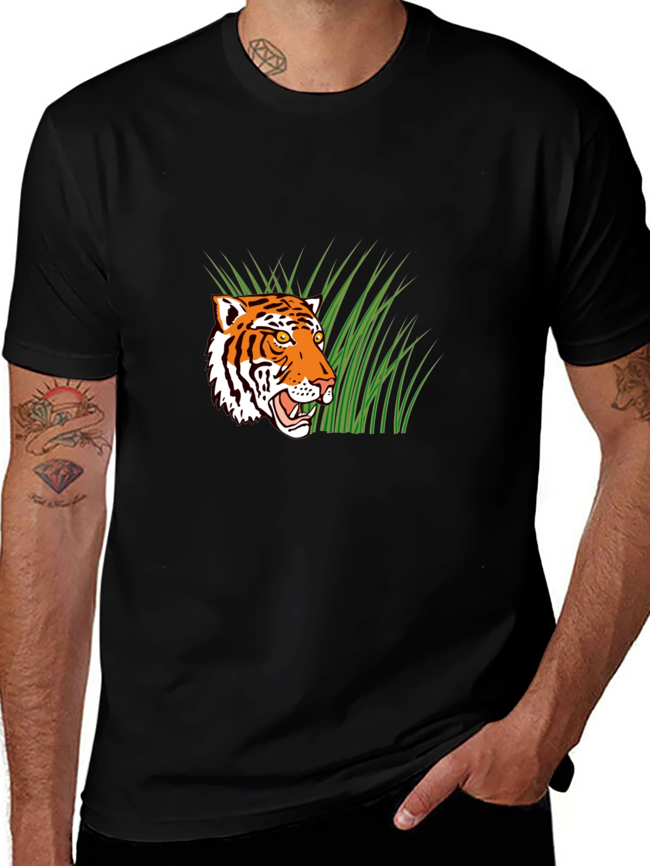 Tiger Graphic T-Shirt - Black Crew Neck