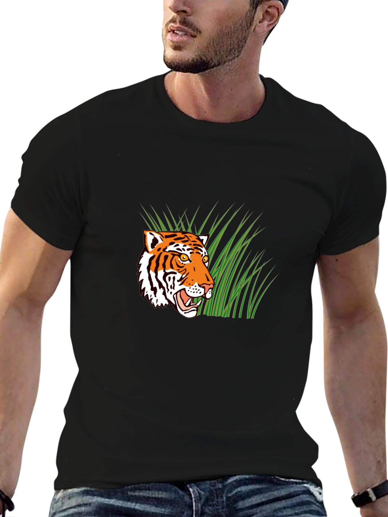 Tiger Graphic T-Shirt - Black Crew Neck