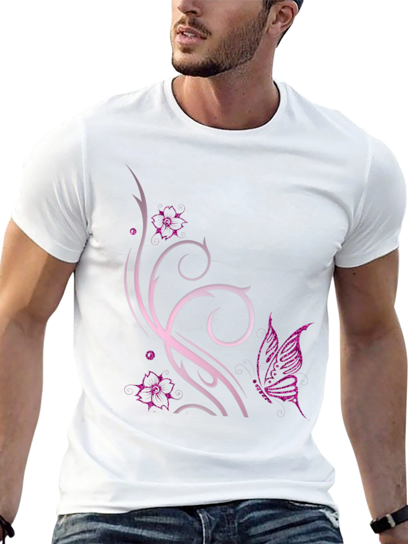 Butterfly Floral Graphic Black T-Shirt